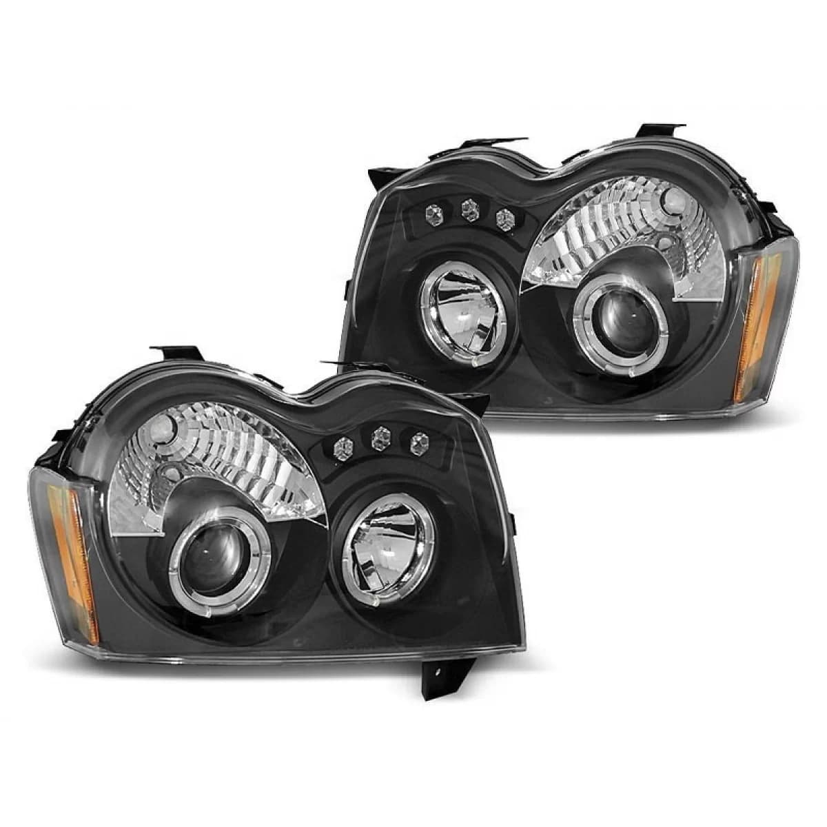 Tuning headlight set with halogen angel eyes suitable for Chrysler JEEP GRAND CHEROKEE 2005-2008, left and right