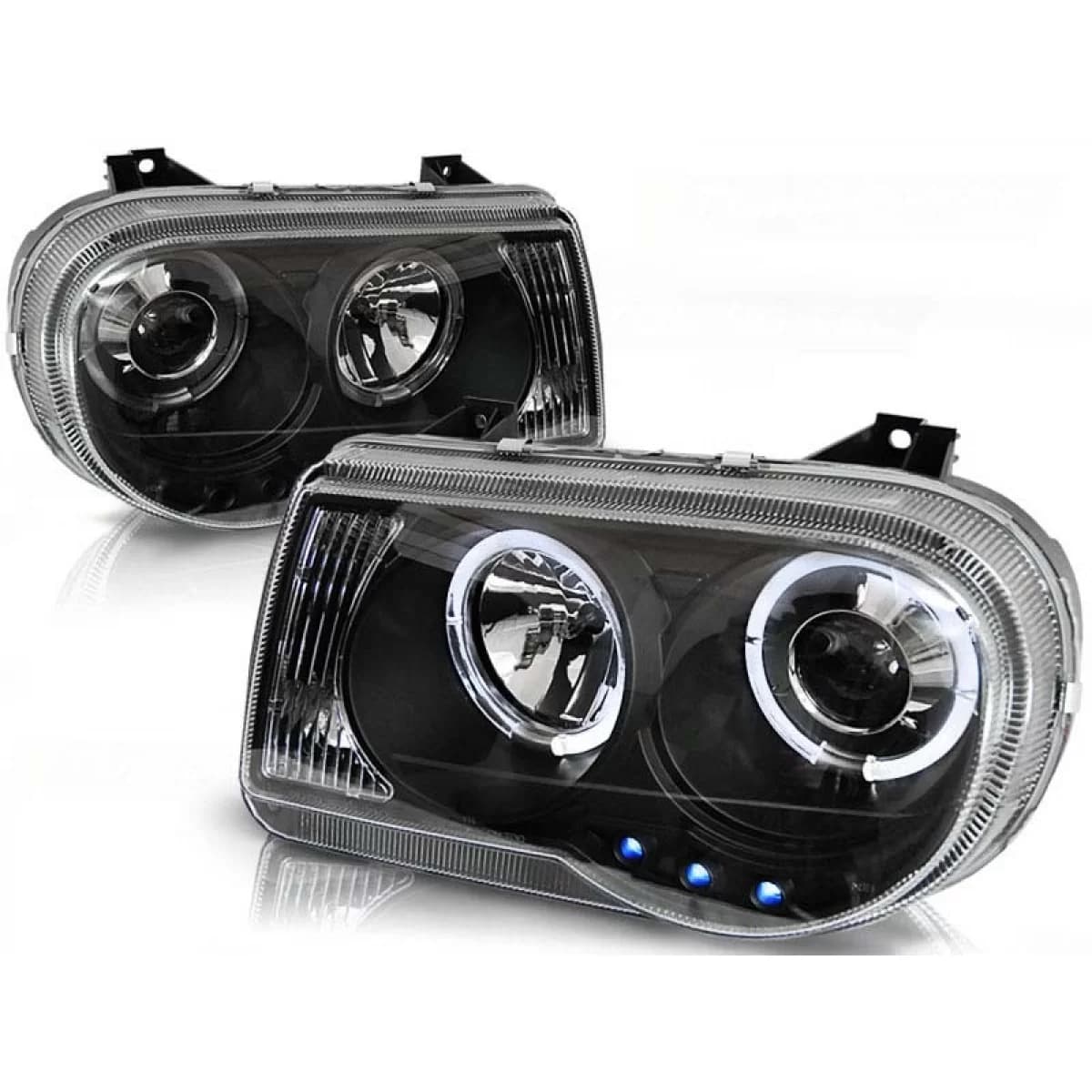 Tuning headlight kit with halogen angel eyes suitable for Chrysler 300C 2005-2010 sedan/wagon, left and right