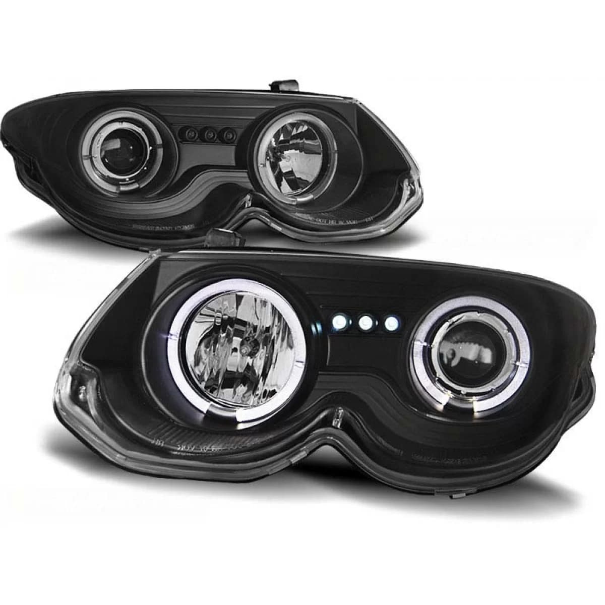 Tuning headlight set with halogen angel eyes suitable for Chrysler 300 M 1999-2004, left and right