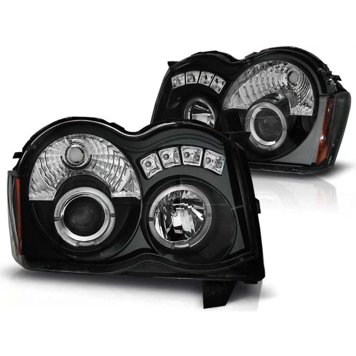 Tuning headlight set with halogen angel eyes suitable for Chrysler JEEP GRAND CHEROKEE 2008-2010, left and right