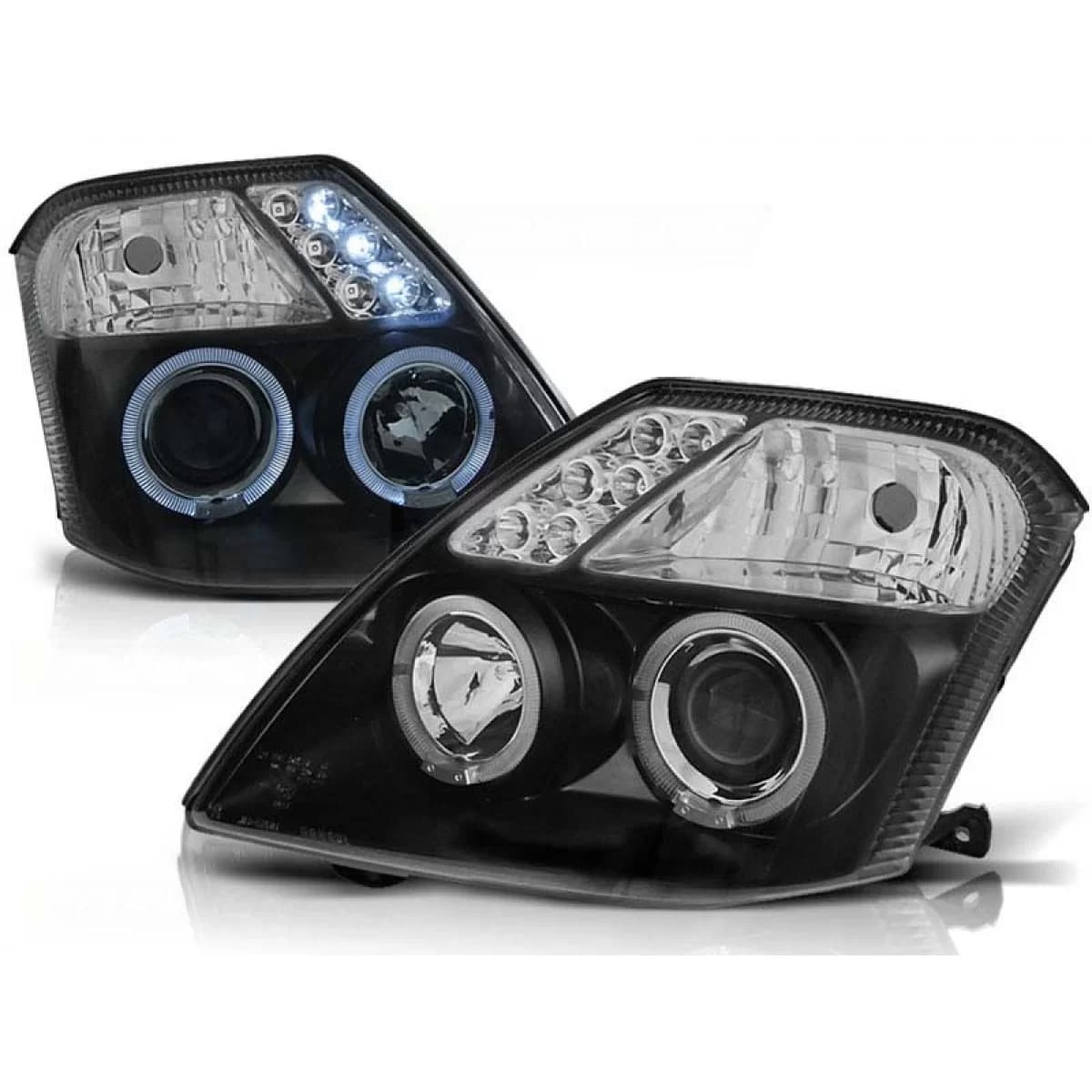 Tuning headlight set with halogen angel eyes suitable for Citroen C2 09.2003-2010, left and right