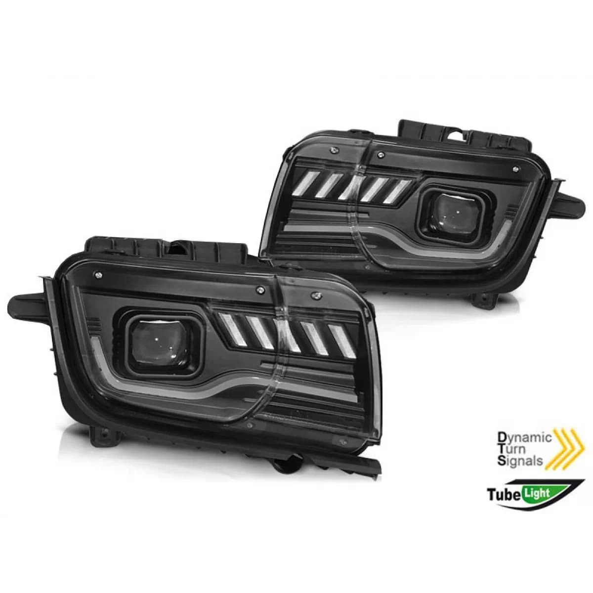 Tuning headlight set suitable for Chevrolet Camaro 2009-2013 black base with dynamic turn signal, left and right