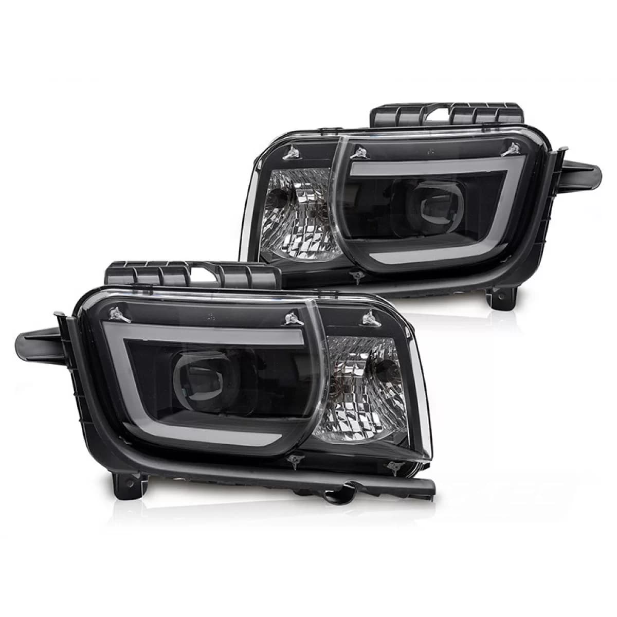 Tuning headlight set suitable for Chevrolet Camaro 2009-2013 with black base, left and right