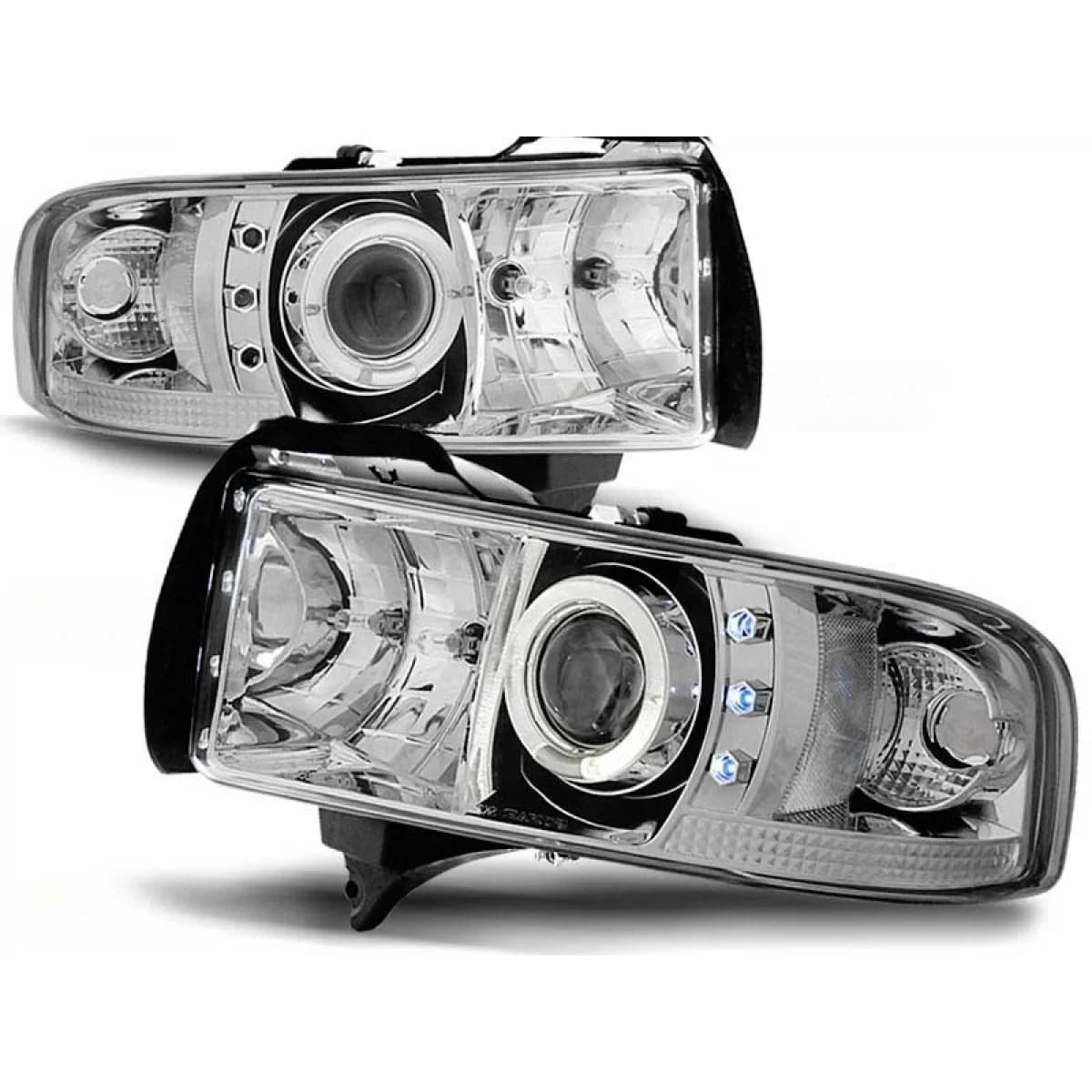 Tuning headlight set with halogen angel eyes suitable for Dodge RAM 1994-2001, left and right