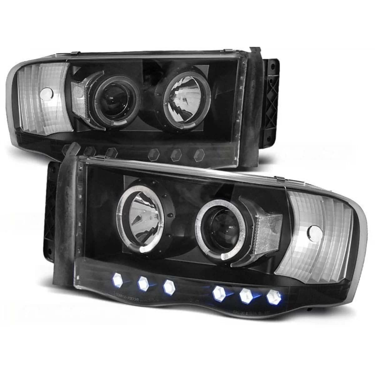Tuning headlight set with halogen angel eyes suitable for Dodge RAM 2002-2006, left and right