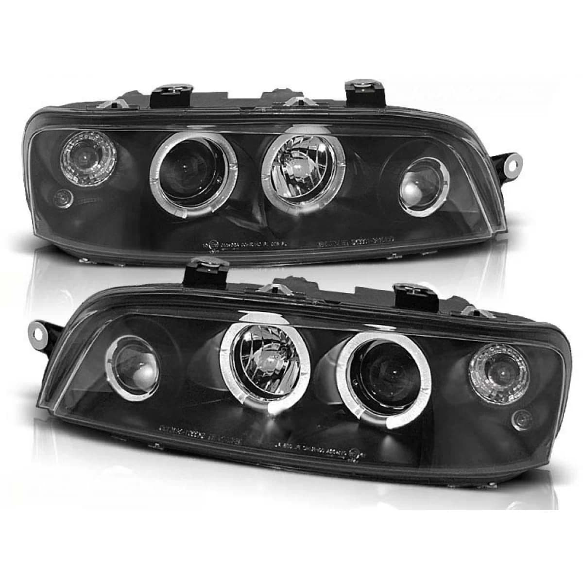 Tuning headlight set with halogen angel eyes suitable for Fiat PUNTO 2 10.1999-06.2003, left and right