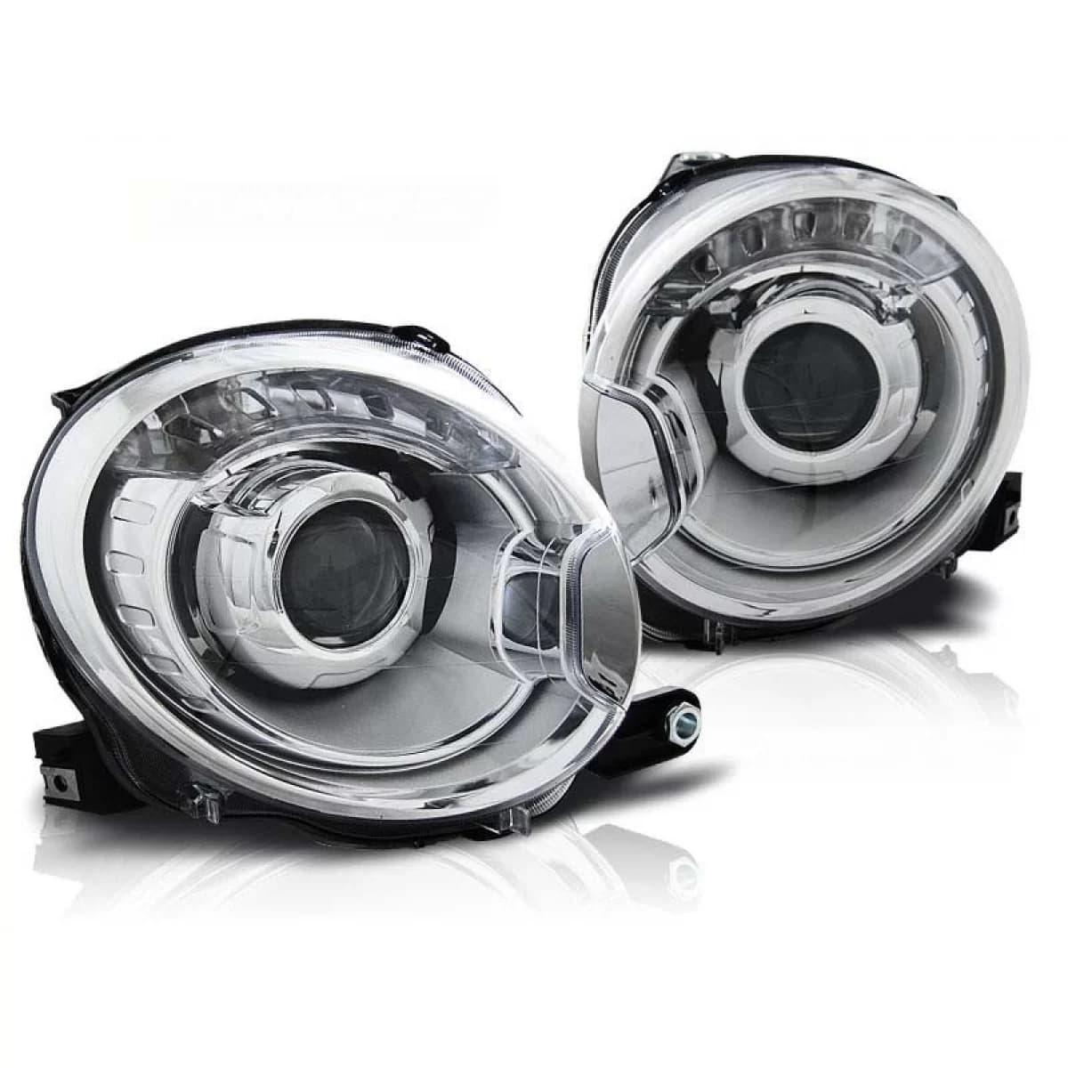 Tuning headlight set with lenses suitable for Fiat 500 after 2007, left and right