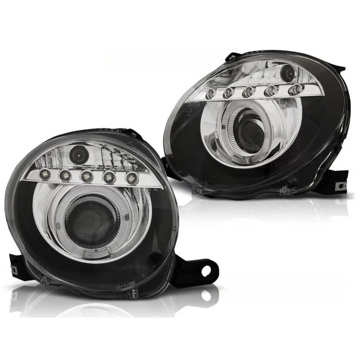 Tuning headlight set with LED lights suitable for Fiat 500 after 2007, left and right