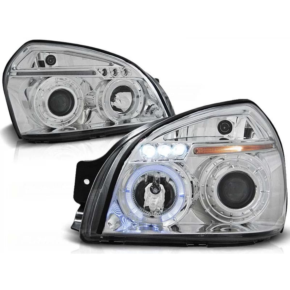 Tuning headlight set suitable for Hyundai Tucson 07.2004-2010 with chrome base, left and right