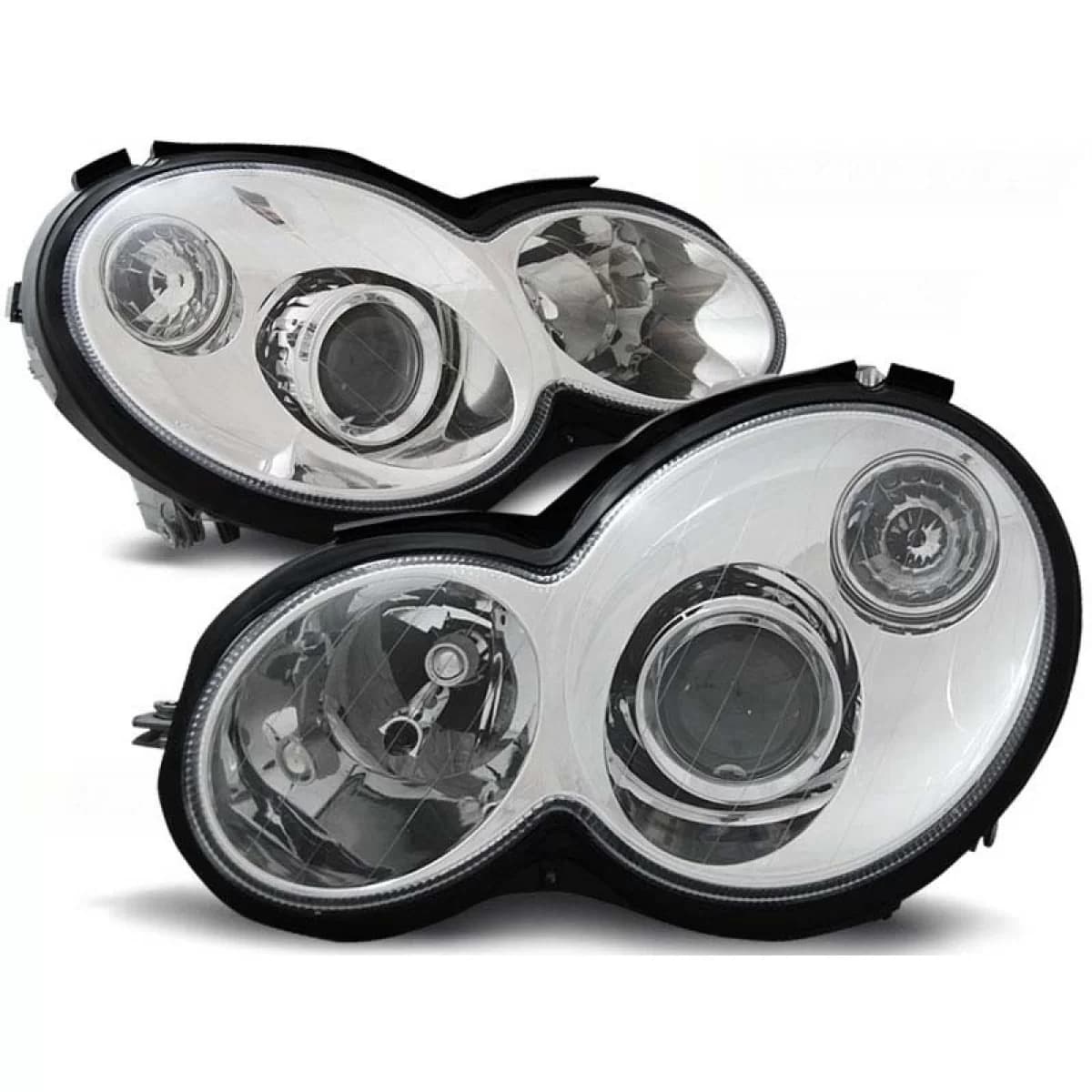 Tuning headlight set suitable for Mercedes C-Class Sport Coupe CL203 2000-2004 with chrome base, left and right