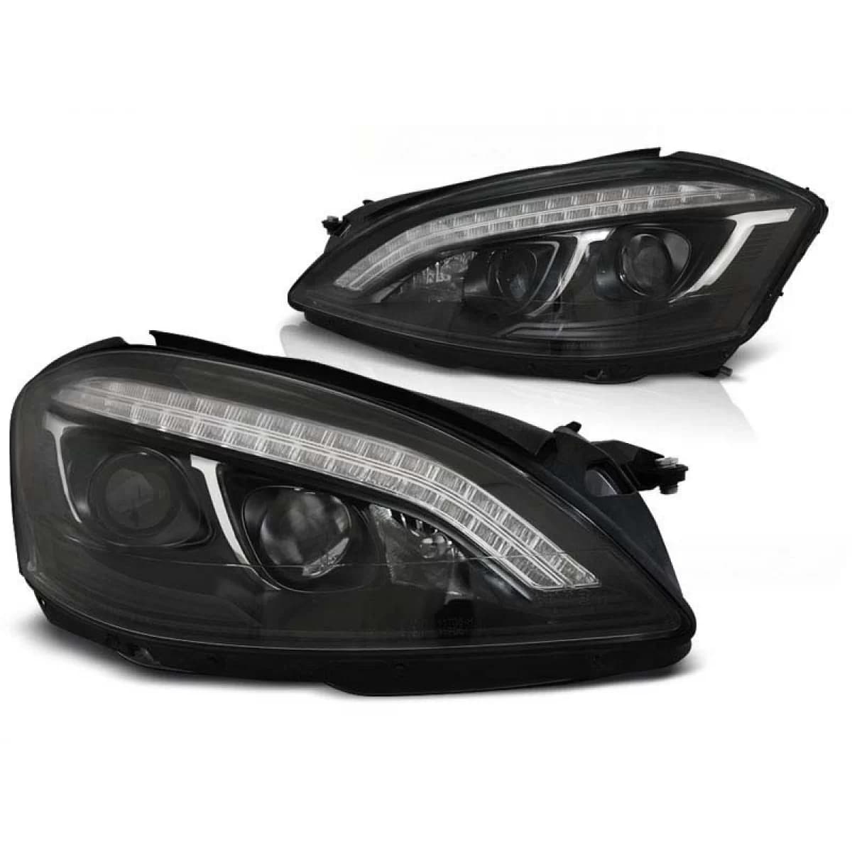 Tuning headlight set suitable for Mercedes S-Class W221 2005-2009 with black base, left and right