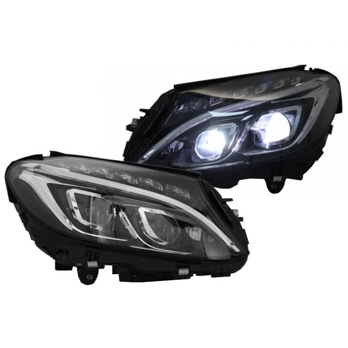 LED headlight set suitable for Mercedes C-Class W205 2014-2018 with black base, left and right