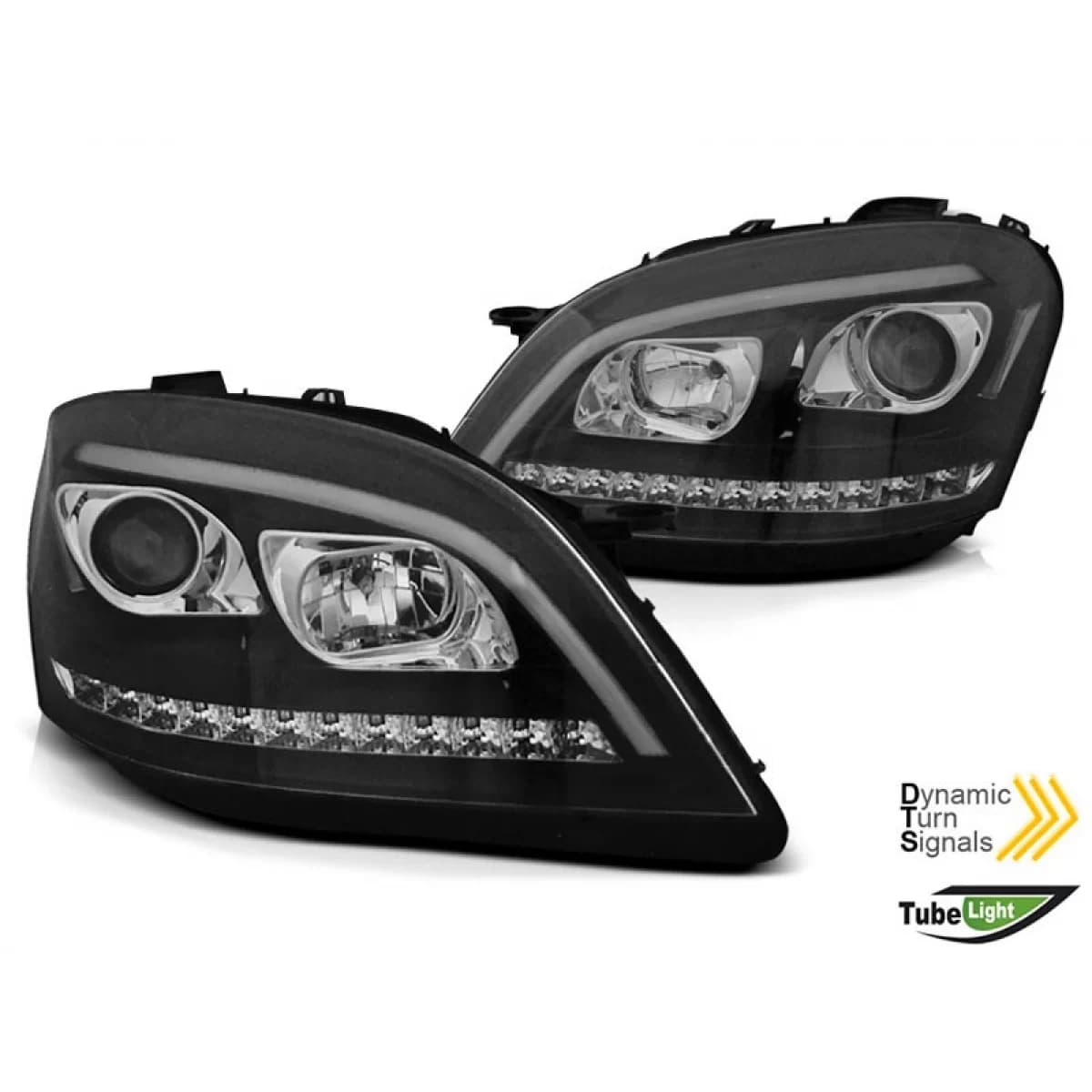Tuning headlight set suitable for Mercedes ML W164 2005-2008 with black base, left and right