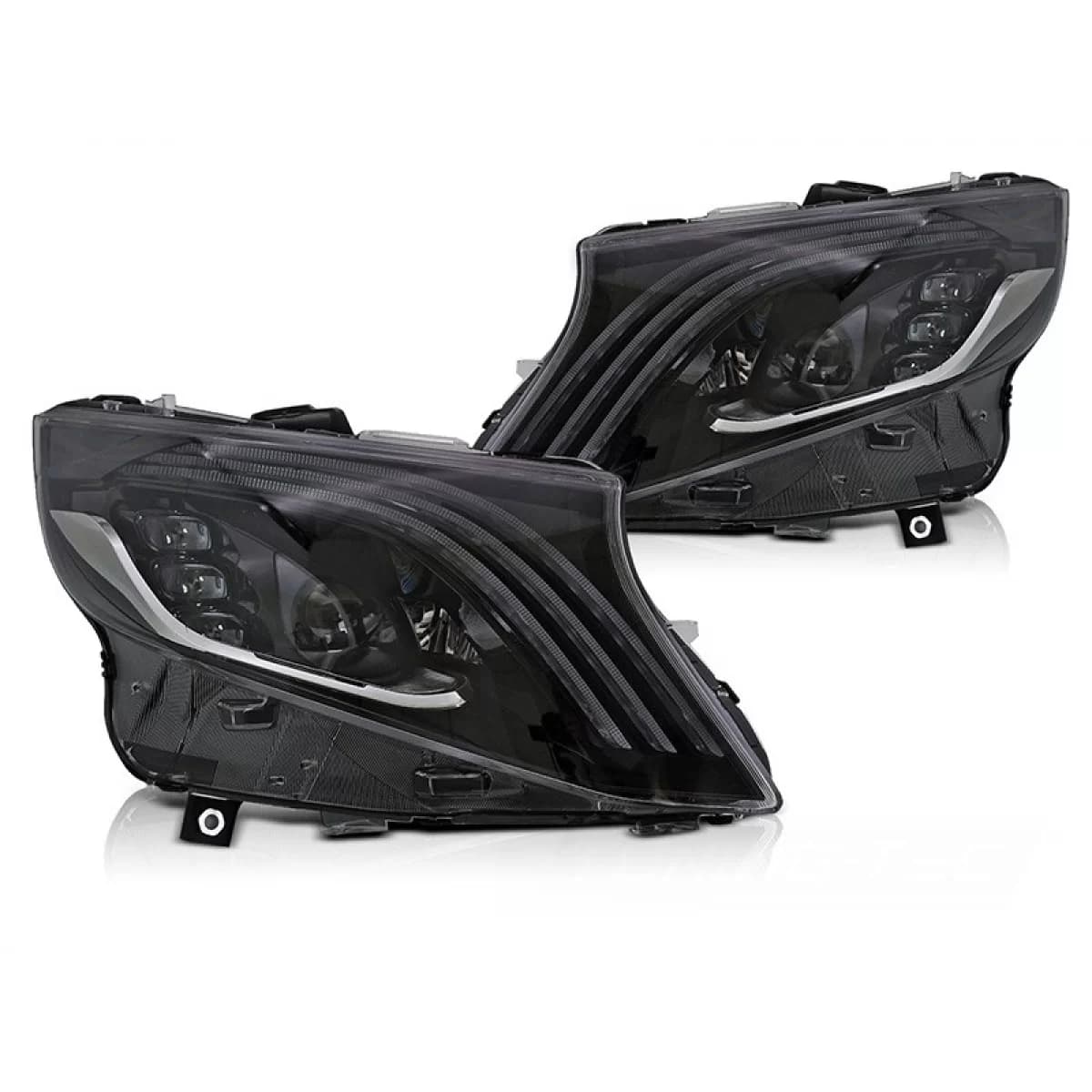 LED TUNING HEADLIGHTS SET suitable for MERCEDES V CLASS W447 VITO 2014-2023 with BLACK BASE, for the model with FACTORY HALOGEN LIGHTS, with DYNAMIC TURN SIGNALS, with "WELCOME" FUNCTION, LEFT AND RIG