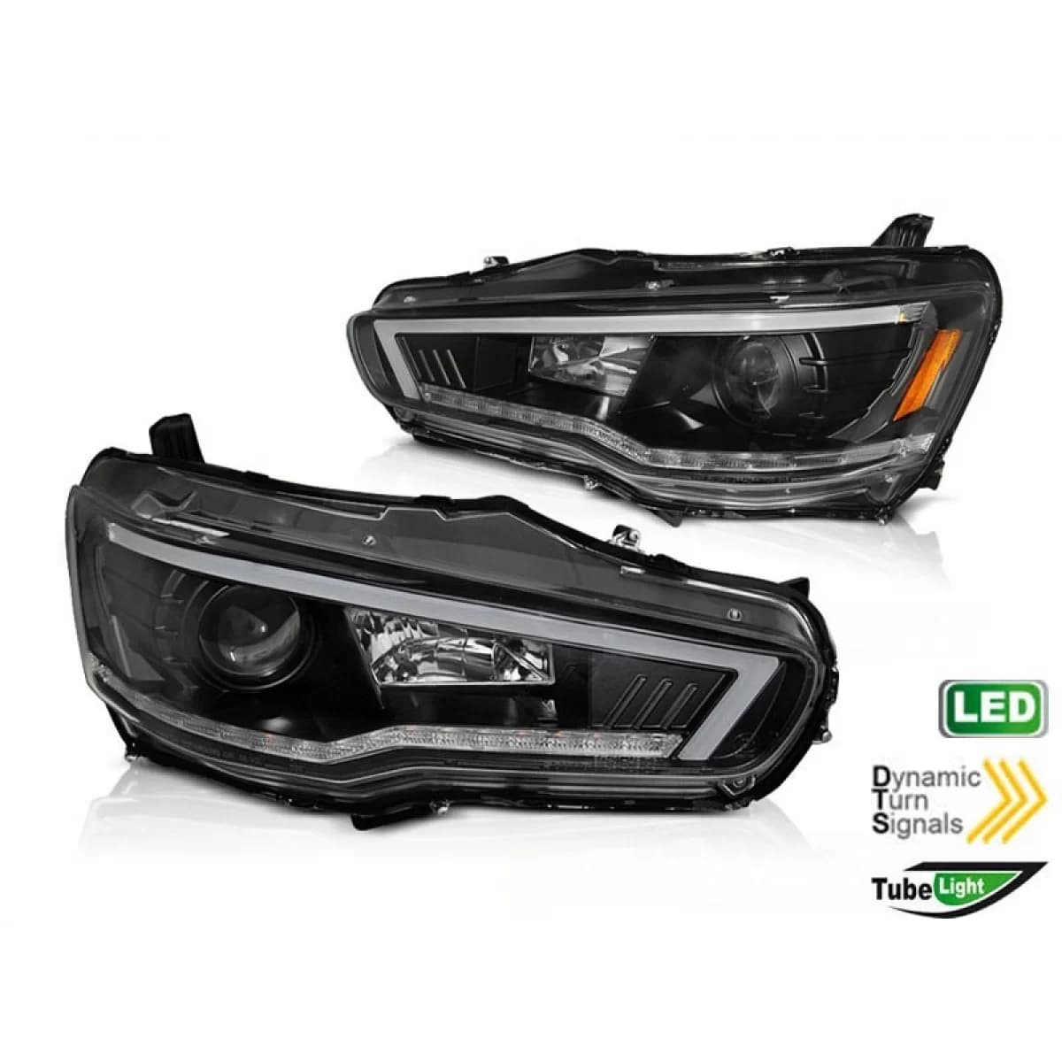 Tuning headlight set suitable for Mitsubishi Lancer 2008-2016 black base with dynamic turn signal, left and right