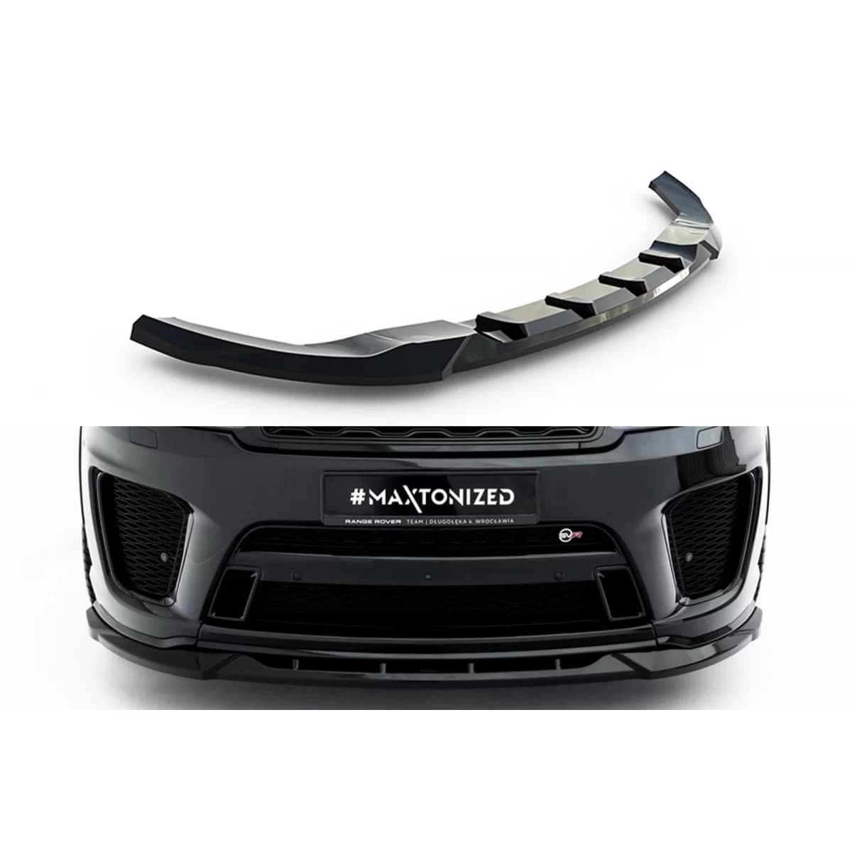 Maxton Design spoiler suitable for front SVR bumper on Land Rover Range Rover Mk2 Facelift 2018-2022, black lacquer