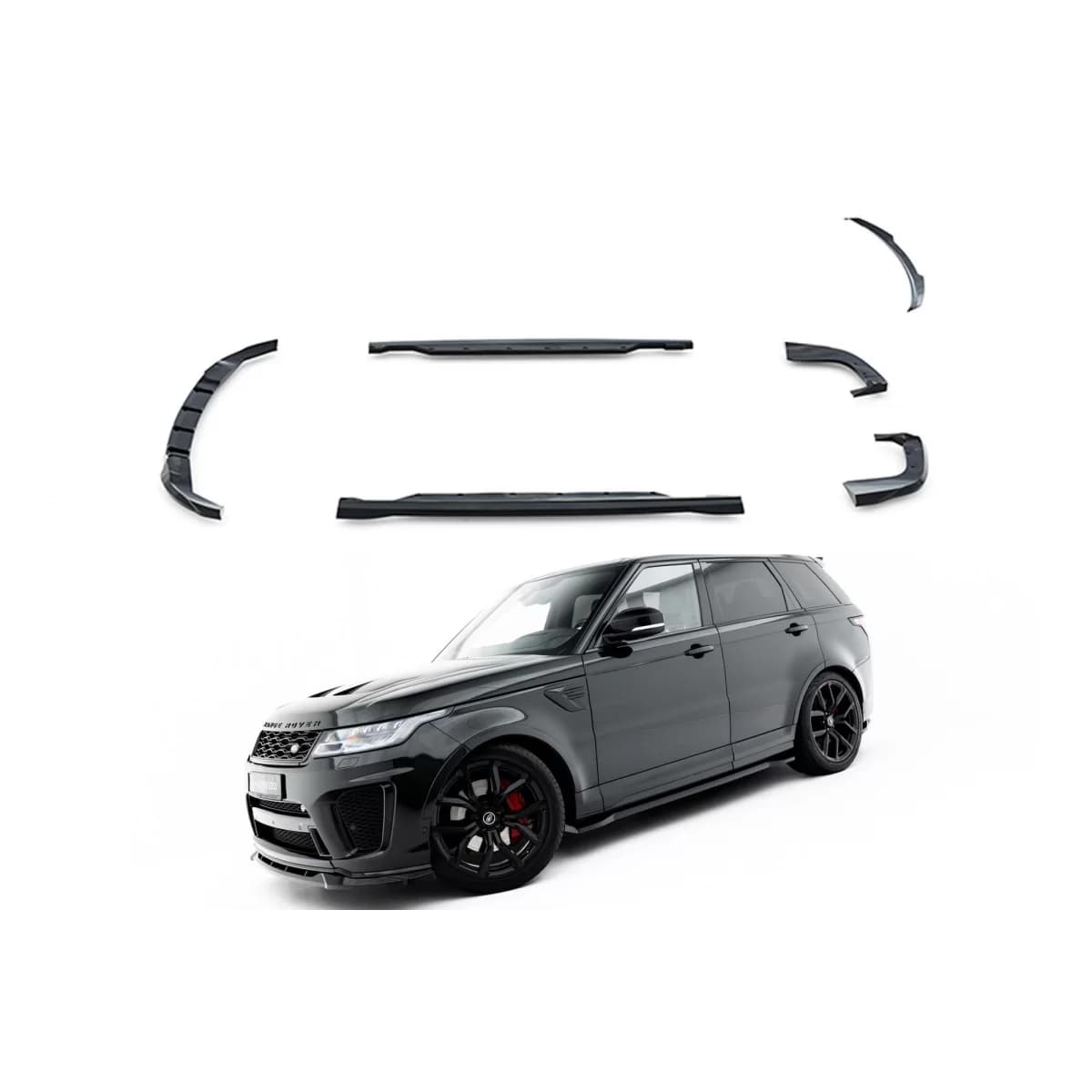 Maxton Design SVR type spoiler kit for side skirts, front, rear bumper, and roof suitable for Land Rover Range Rover Mk2 Facelift 2018-2022, black lacquer