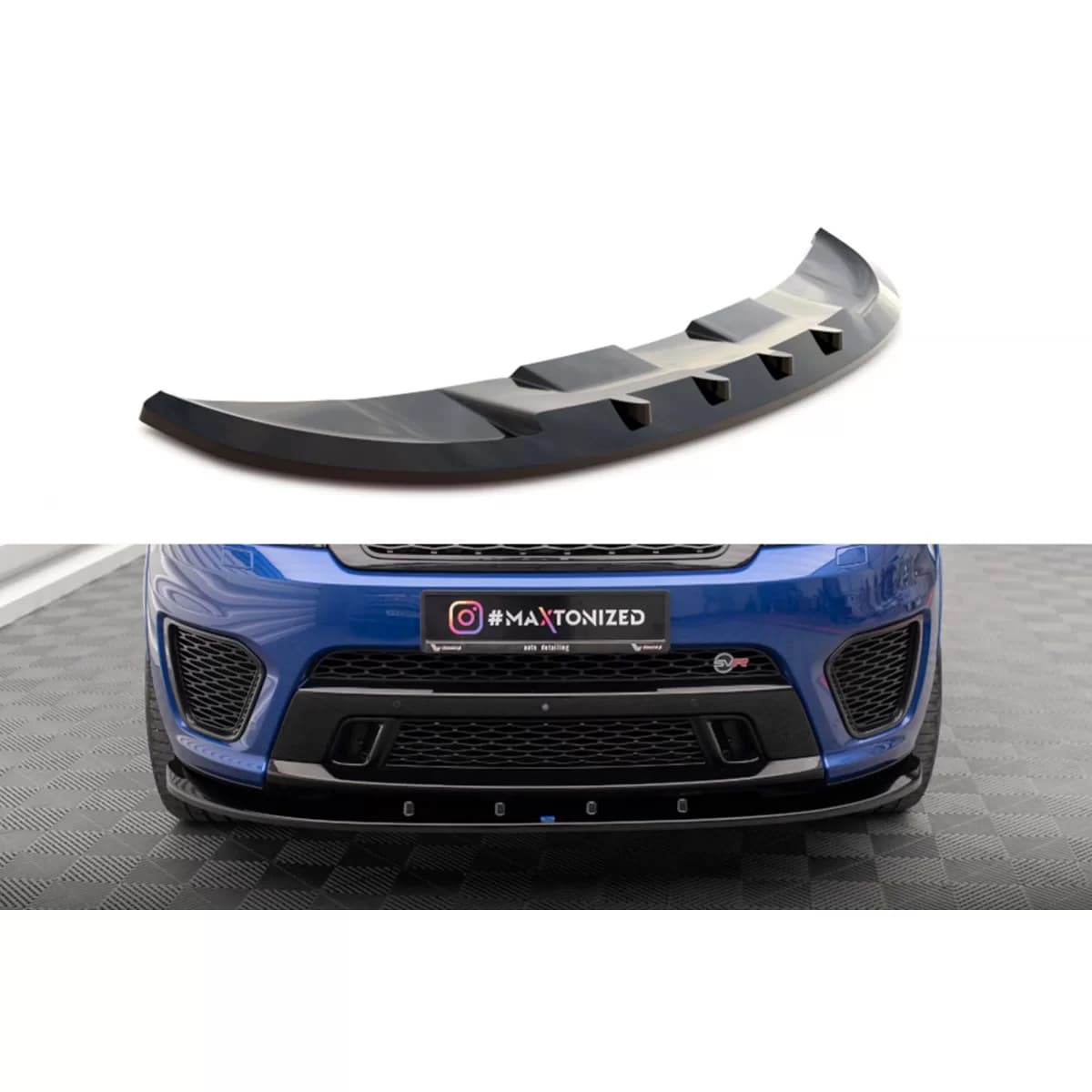 Maxton Design version 1 spoiler suitable for front SVR bumper on Land Rover Range Rover Sport Mk2 2015-2018, black lacquer