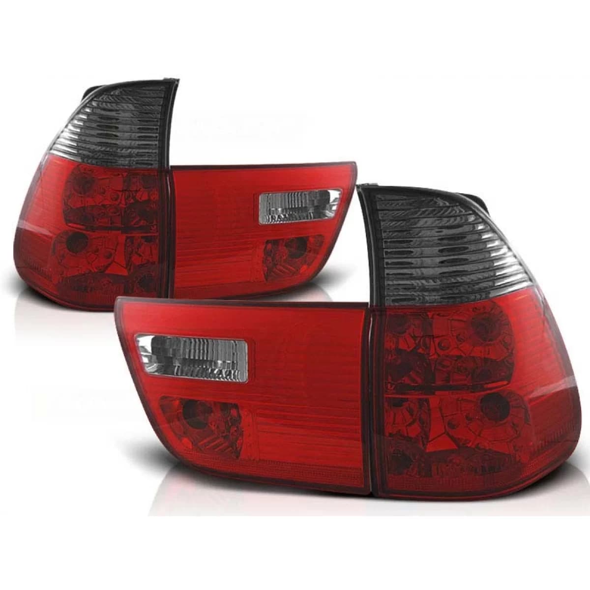 Tuning tail light set suitable for BMW X5 E53 09.1999-10.2003 with red and smoked base, left and right