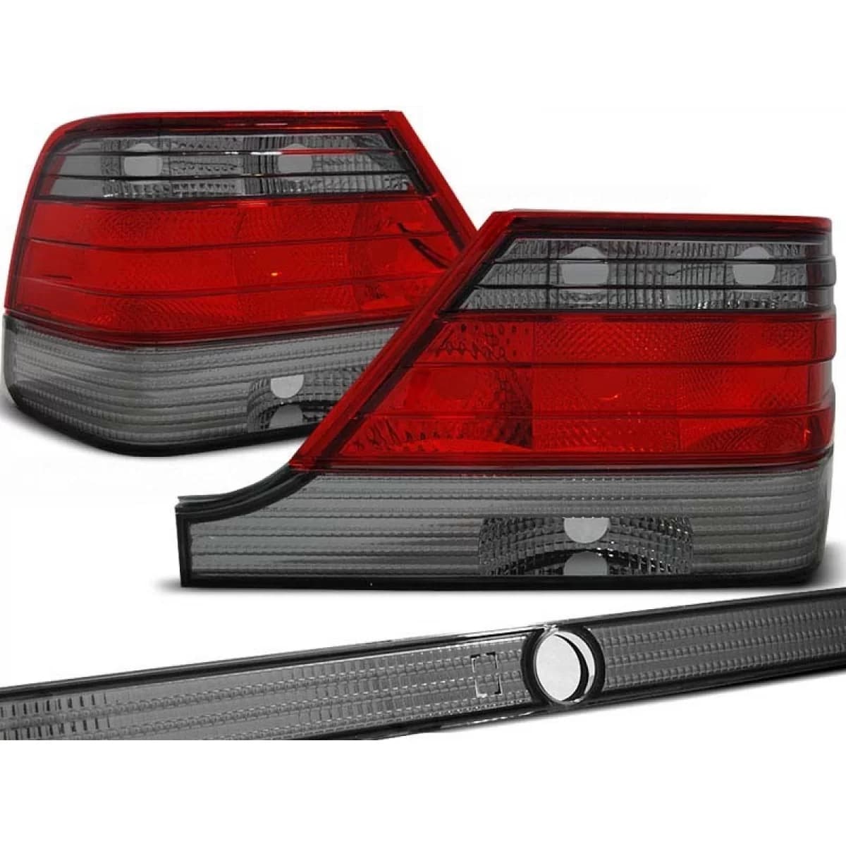 Tuning tail light set suitable for Mercedes W140 1995-10.1998 with red and smoked base, left and right