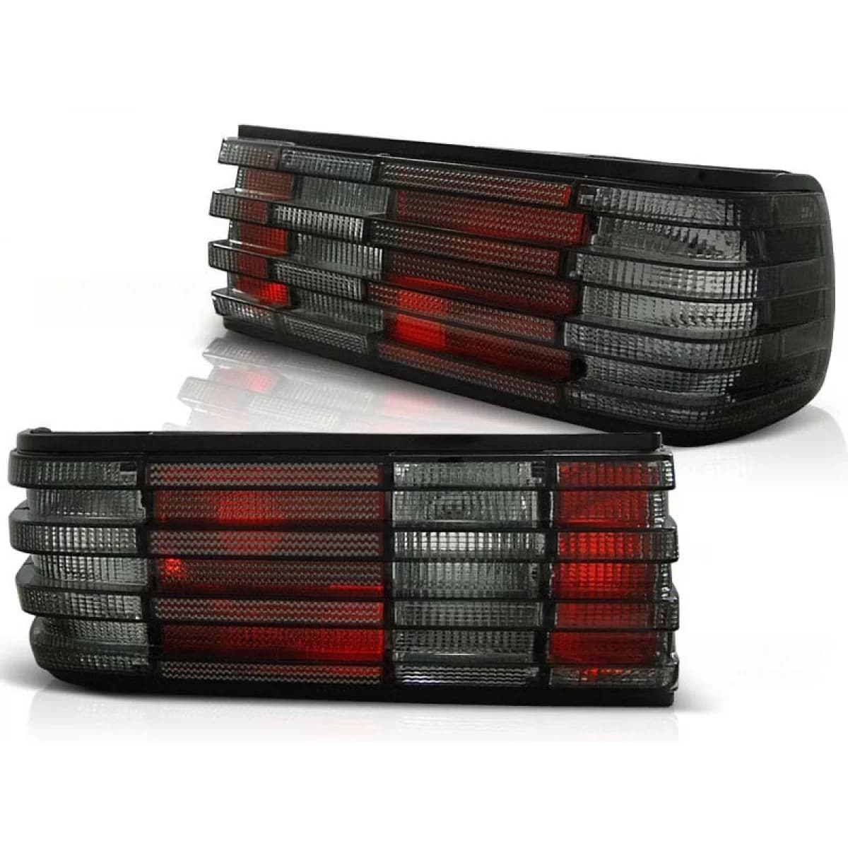 Tuning tail light set suitable for Mercedes S-Class W126 1982-1993 with red and smoked base, left and right