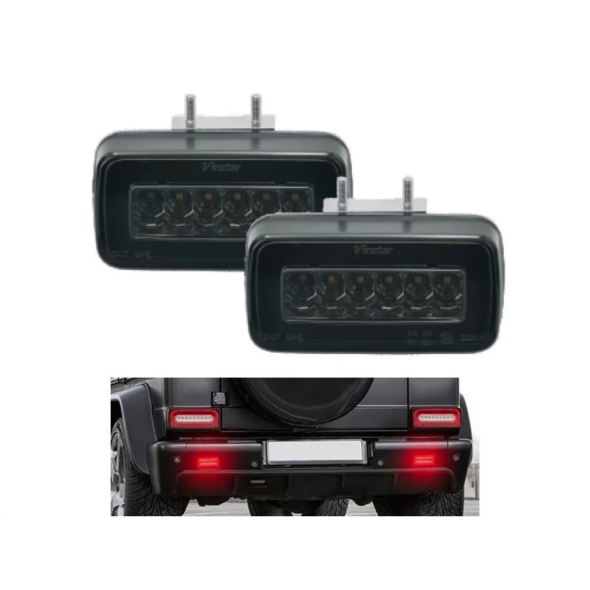 Set of additional LED fog lights suitable for rear bumper of Mercedes G-Class W463 1986-2018 with smoked base, left and right