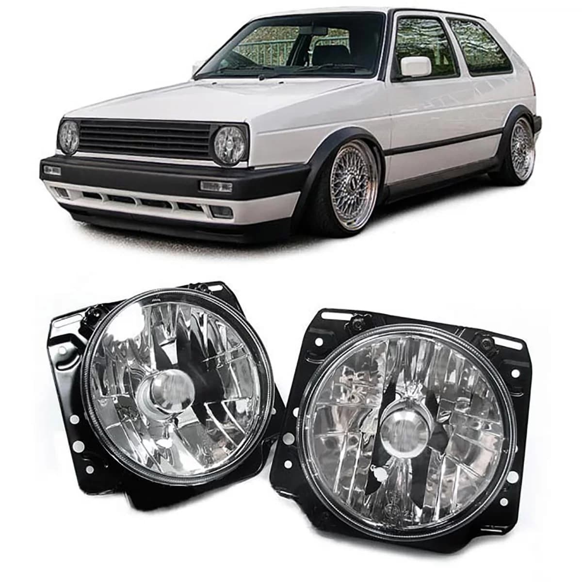 Clear glass headlight set chrome suitable for VW Golf 2 1983-1992