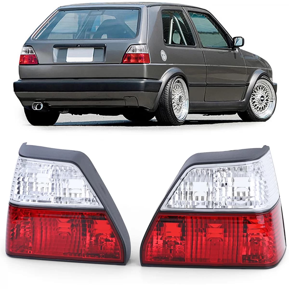 Clear glass tail light set red white crystal fits for VW Golf II 2 83-91