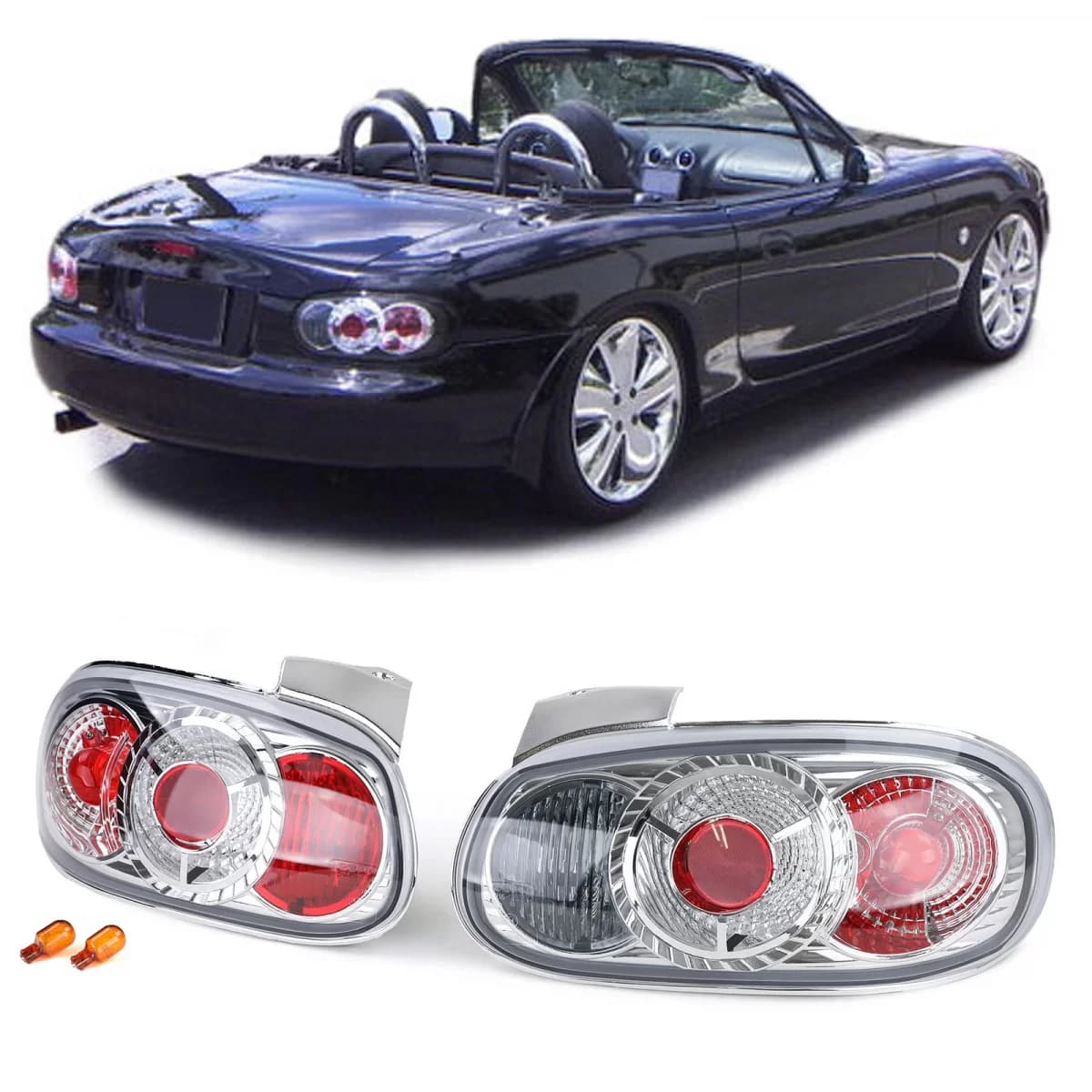 Clear glass tail lights chrome pair suitable for Mazda MX5 NB 1998-2005