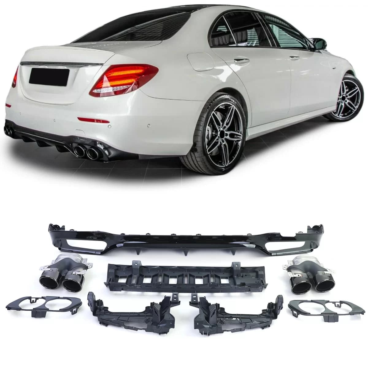 Sport rear diffuser with black tailpipes for Mercedes E-Class W213 Sedan from 16