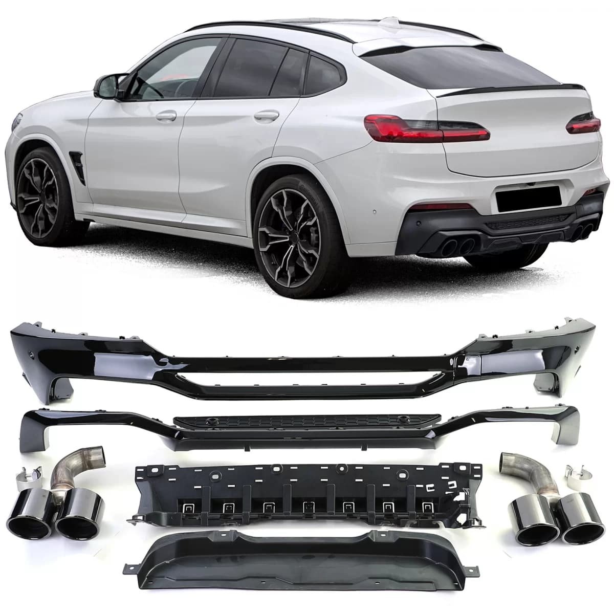 Rear Diffuser Performance Conversion + Black Tailpipes fits BMW X4 G02 18-21