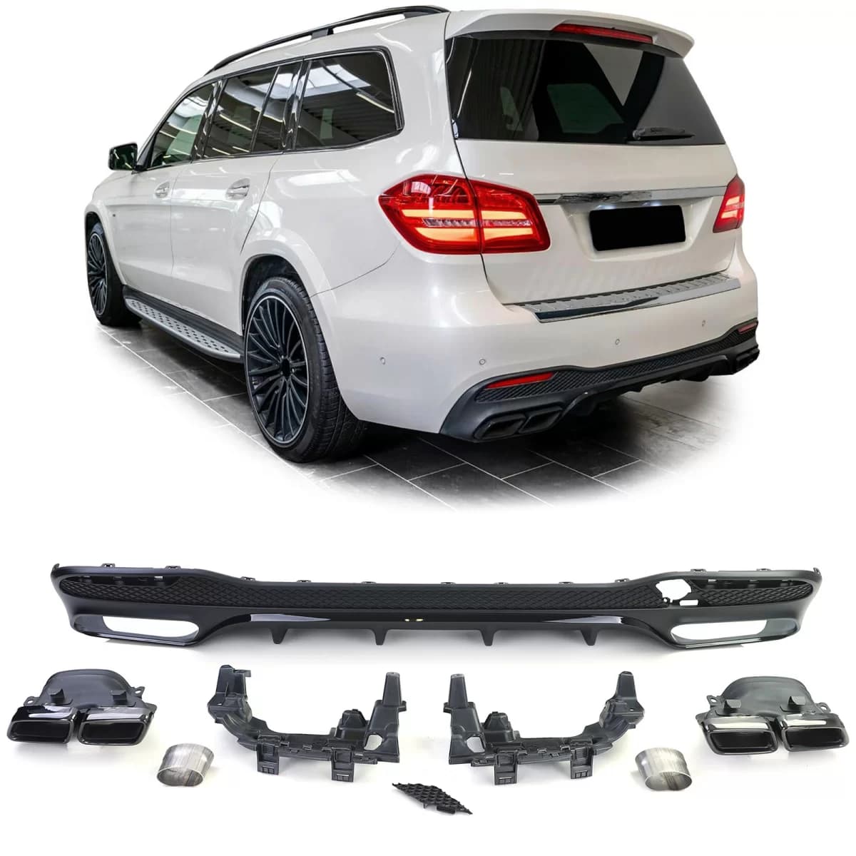 Sport rear diffuser set with black tailpipes for Mercedes GLS X166 15-19