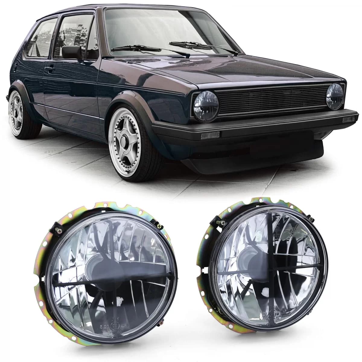 Clear glass headlights black smoke with crosshair for VW Golf 1 + Cabrio 74-83