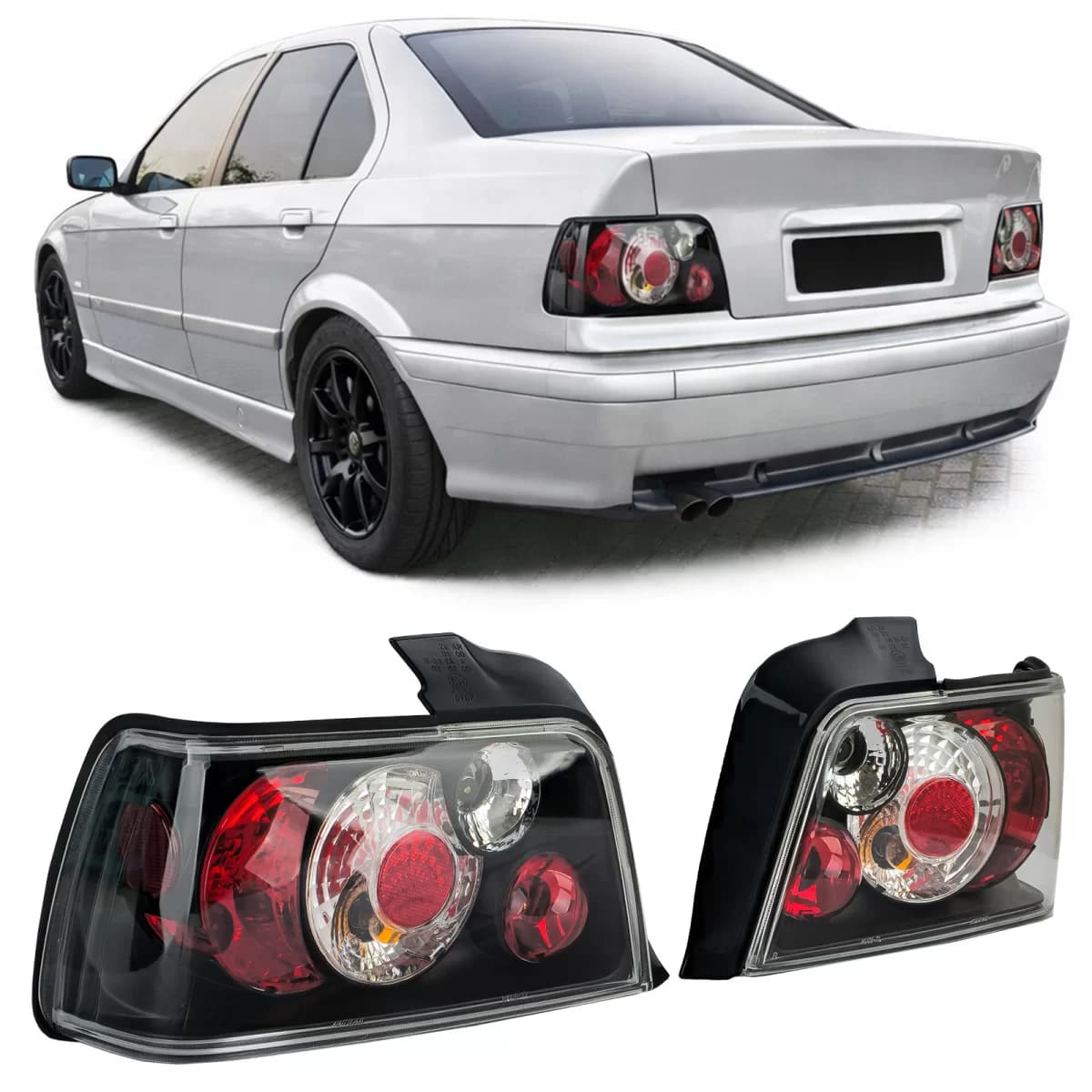 Clear glass tail lights black suitable for 3 Series BMW E36 Sedan 1990-1998
