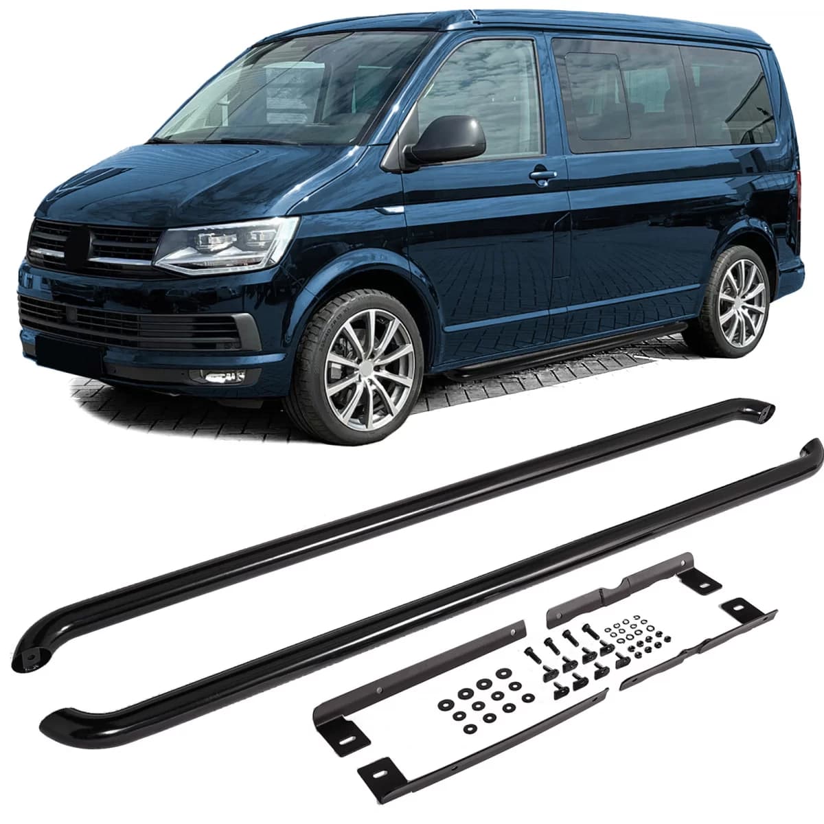 Running boards side tubes stainless steel black for VW T5 T6 T6.1 long wheelbase