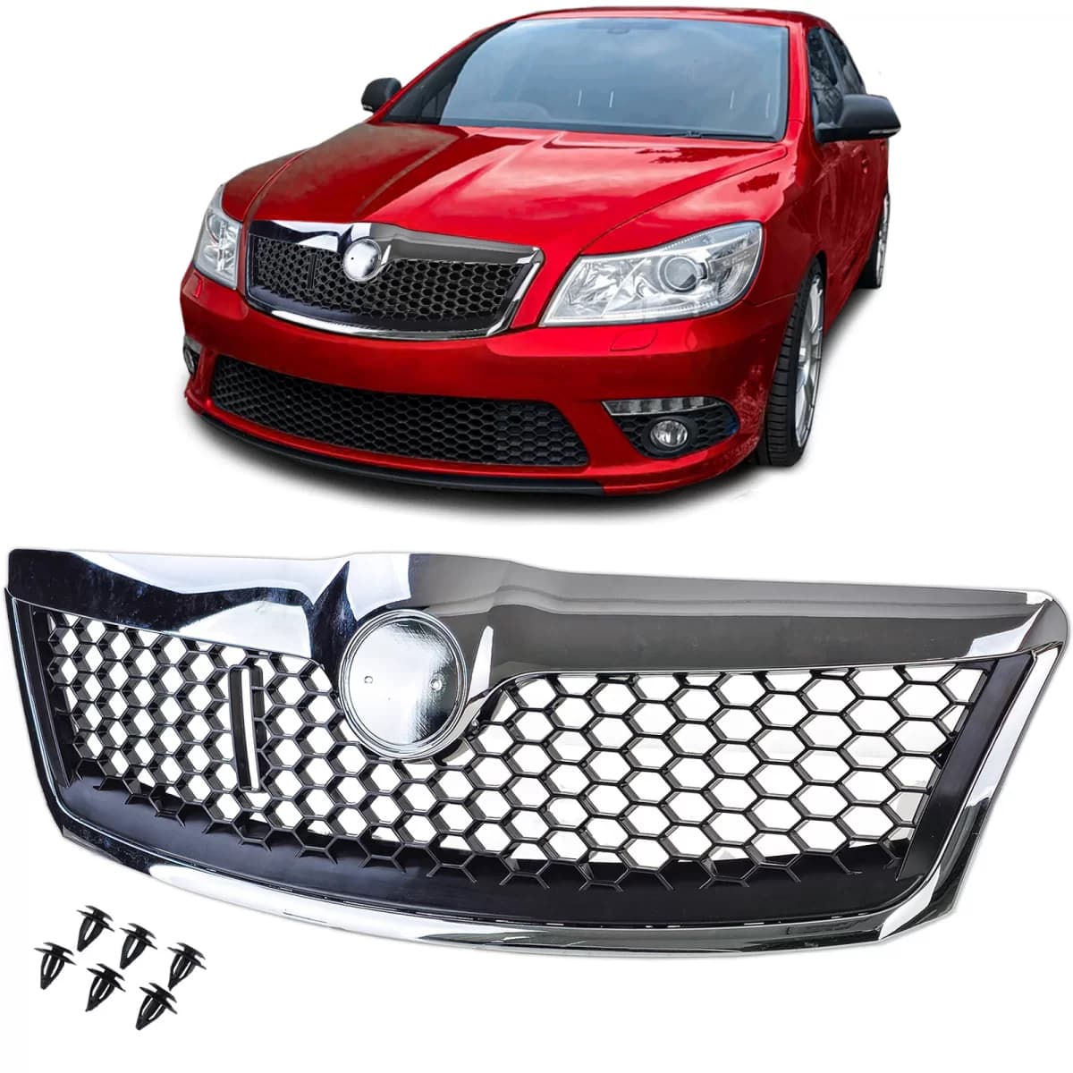 Sport RS grille black chrome fits Skoda Octavia 1Z facelift 09-13