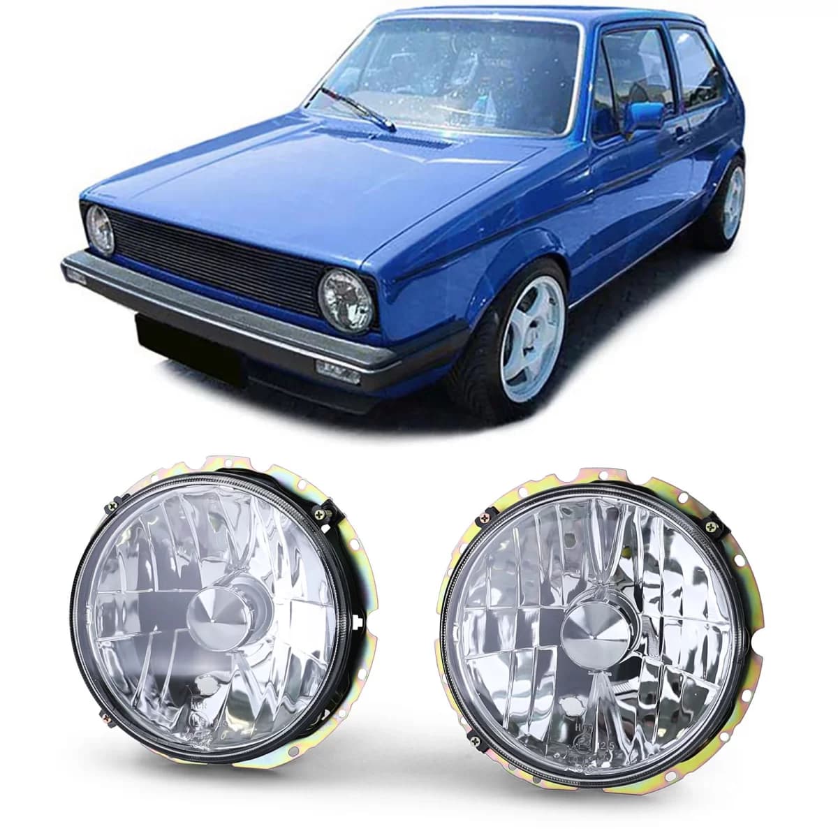 Clear glass headlights H4 chrome for VW Golf 1 74-83 Cabriolet 83-93