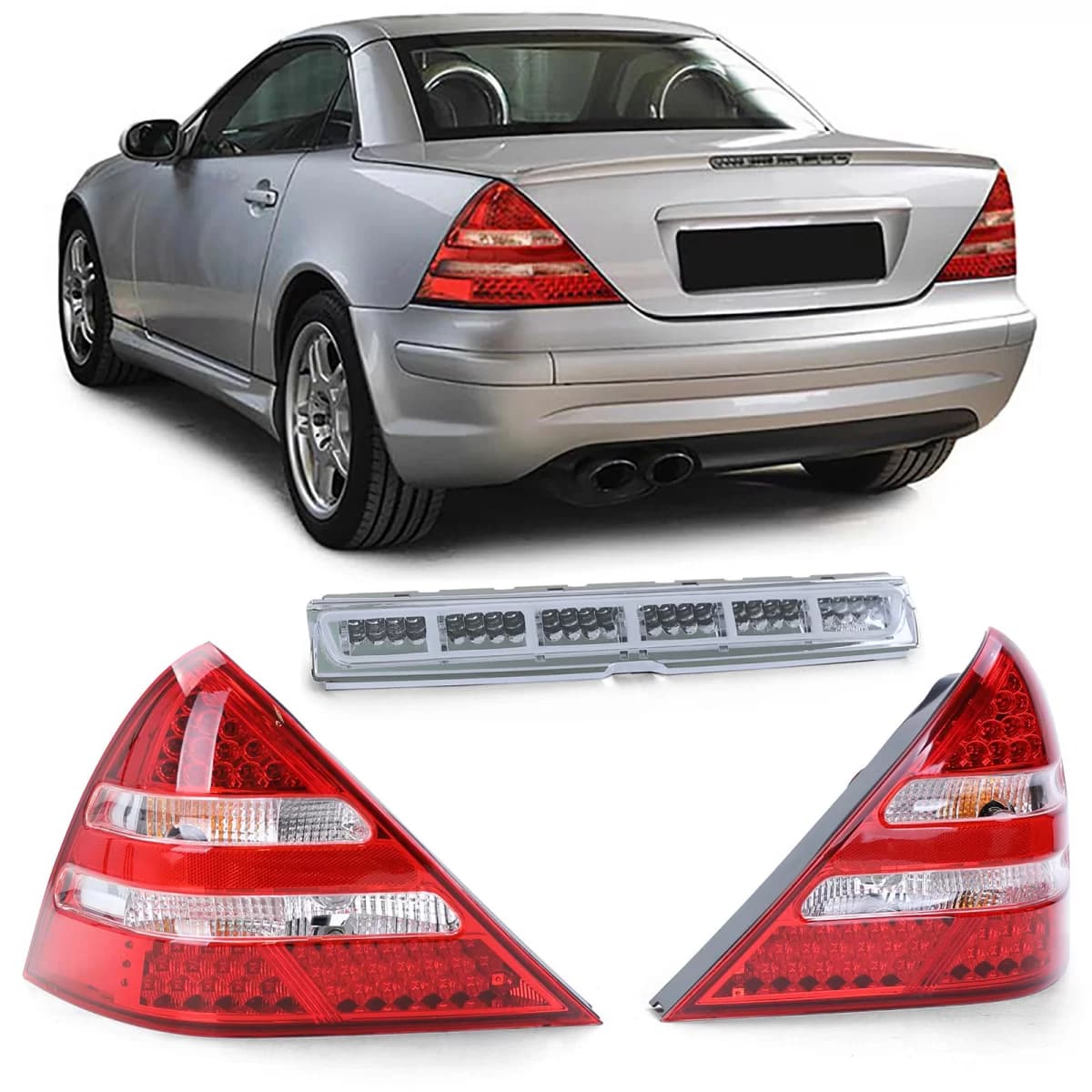 LED tail lights + 3rd brake light red clear set for Mercedes SLK R170 96-04