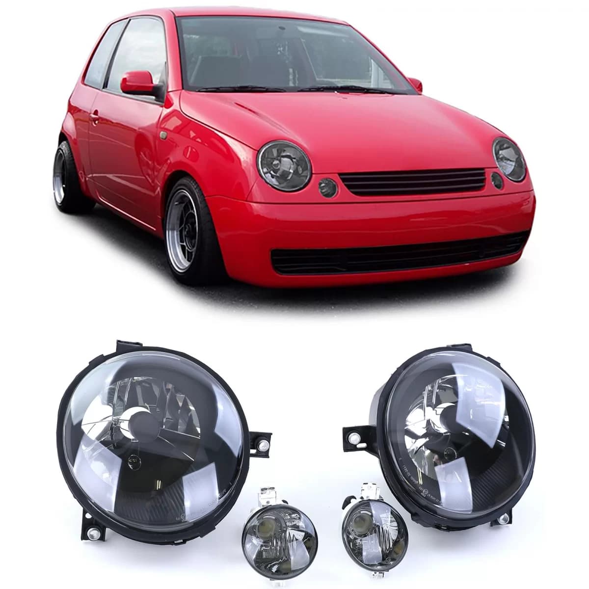 Black clear glass headlights + indicators for VW Lupo 98-05