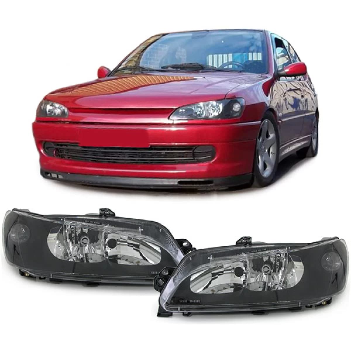 Clear glass headlights black pair for Peugeot 306 from 97