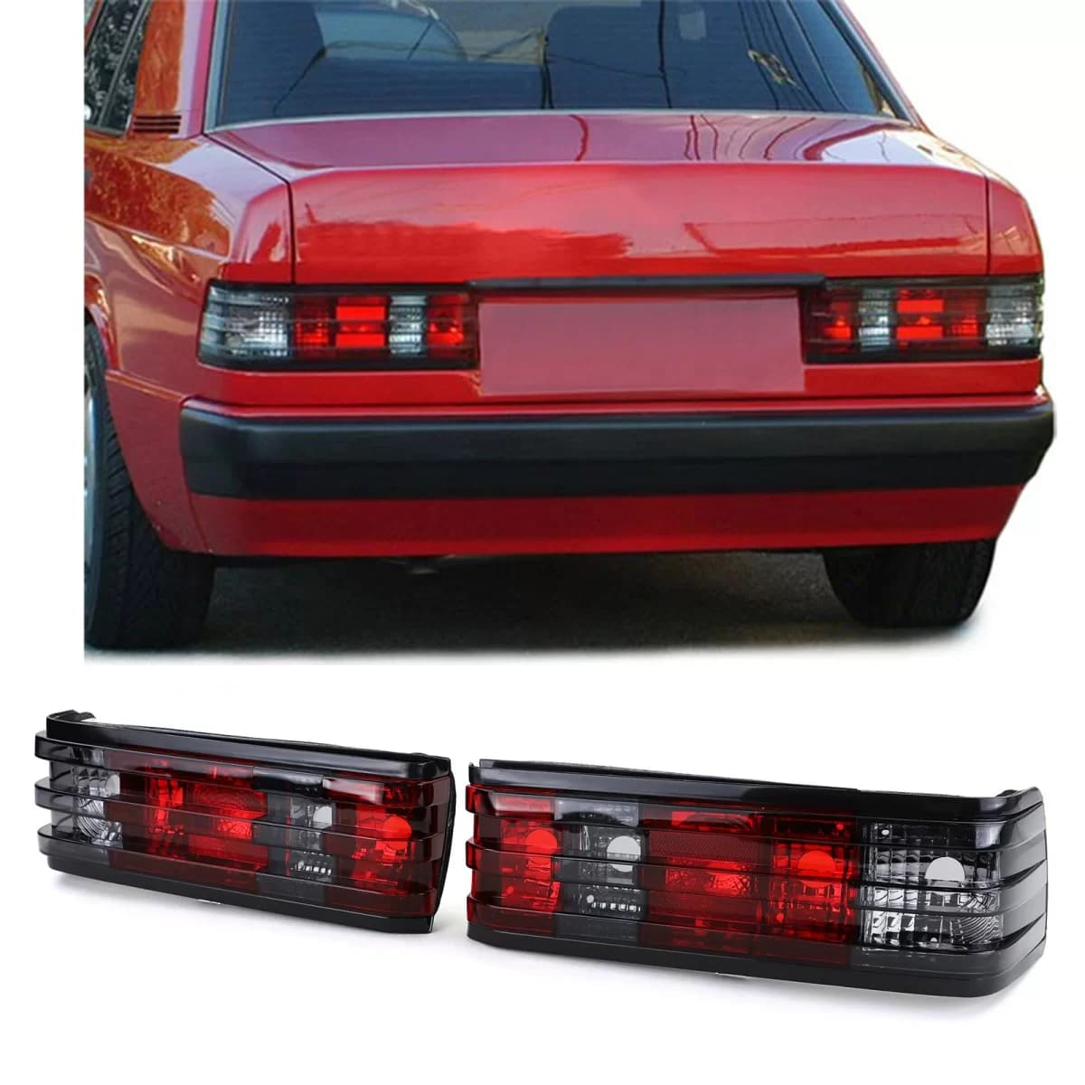 Red Black Crystal Tail Lights for Mercedes 190 W201 1982-1993