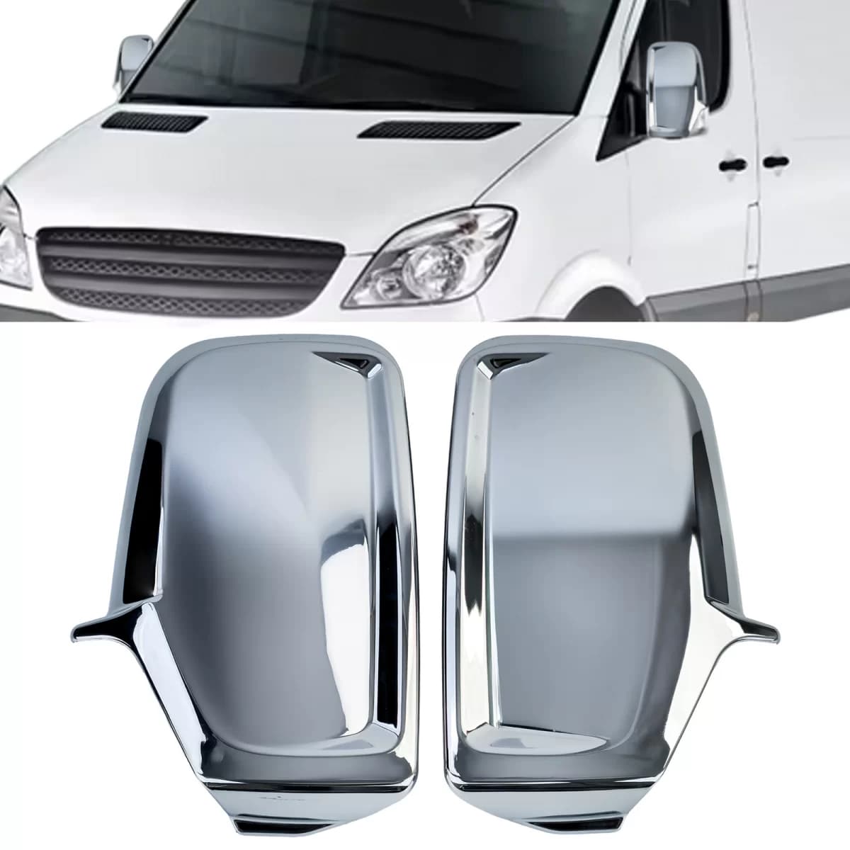 Chrome mirror cap set for Mercedes Sprinter W906 and VW Crafter 2E 2006-2018