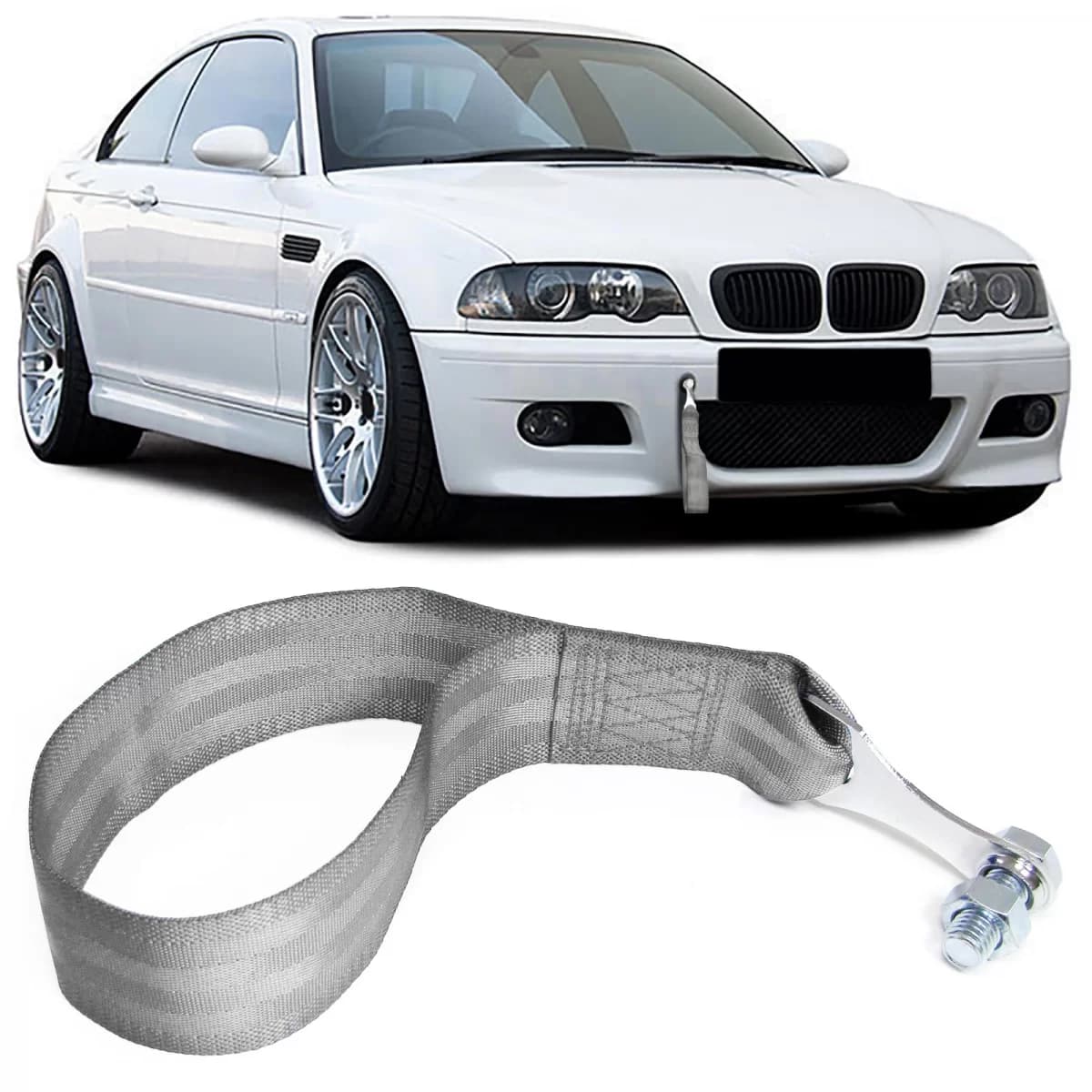 Tow hook motorsport towing strap made of fabric universal 26.5cm grey