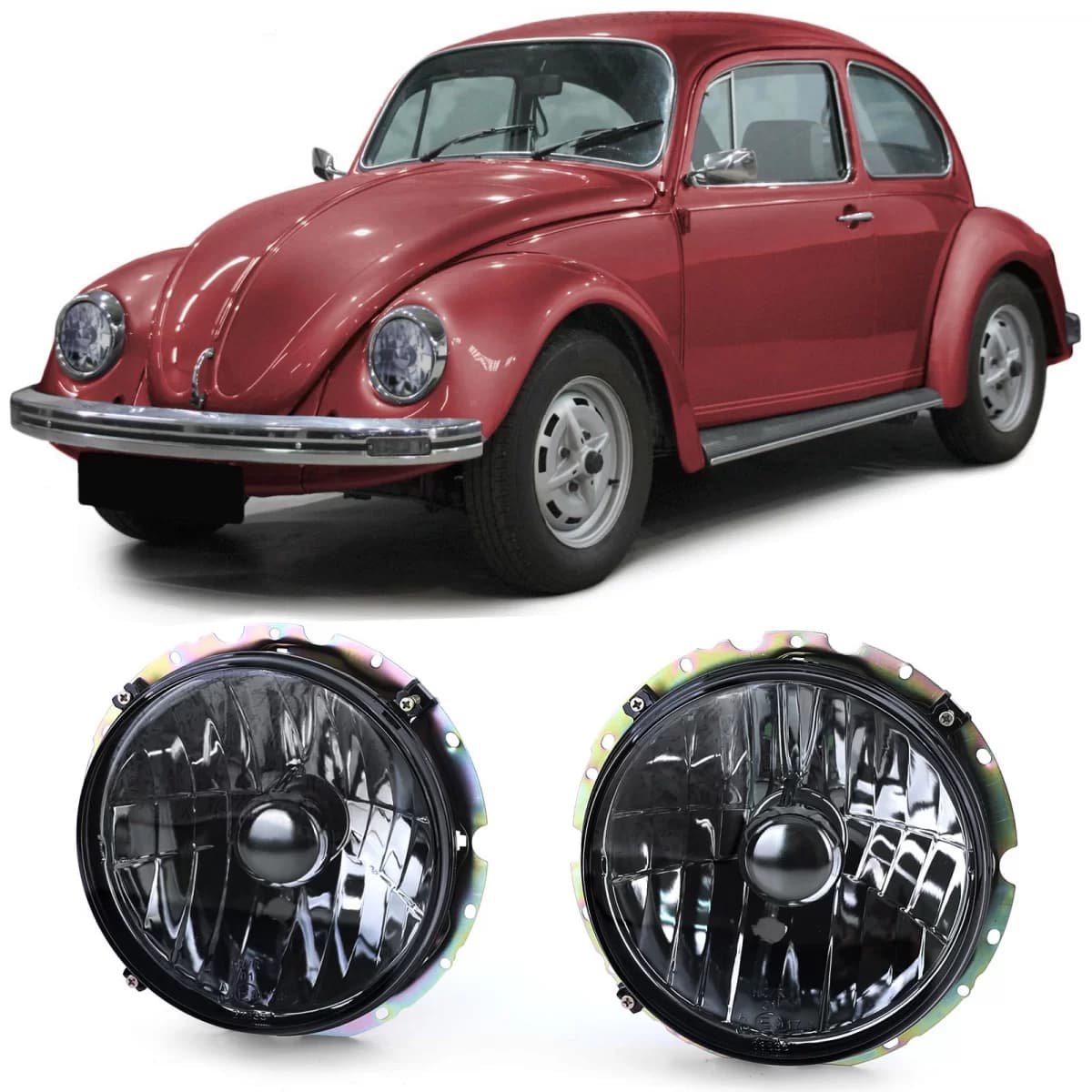 Clear glass headlights black smoke H4 pair for VW Beetle + Convertible from 73