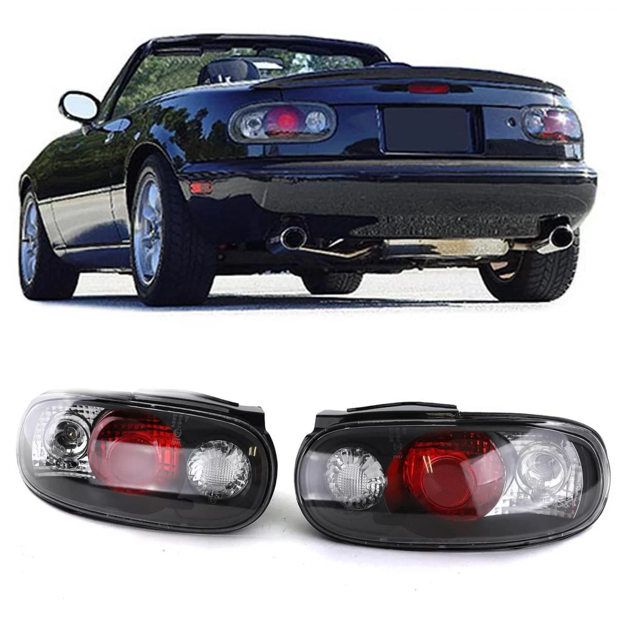 Clear Glass Tail Lights Black for Mazda MX5 NA 89-98