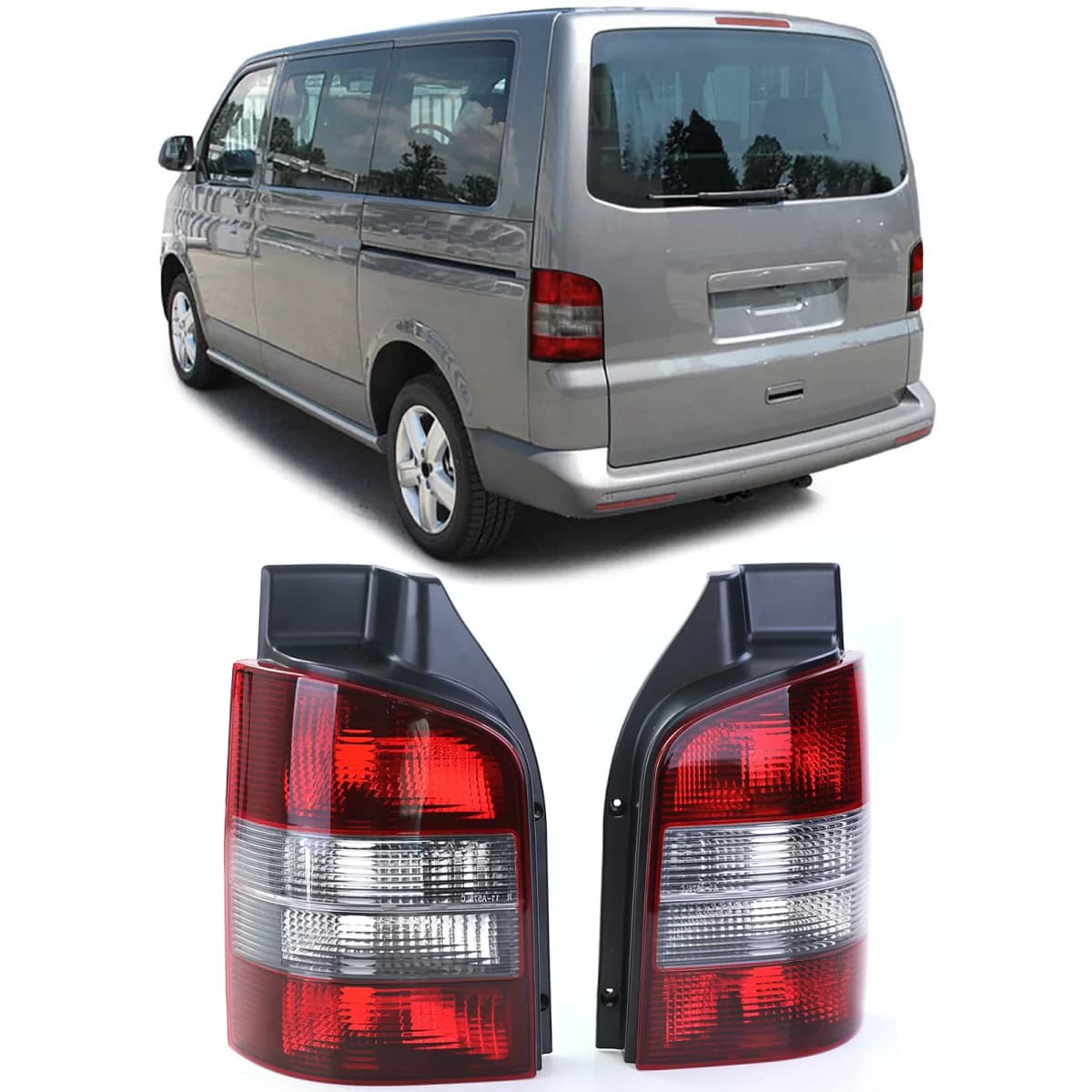 Tail lights red black pair for VW T5 Bus + Transporter with tailgate 03-09