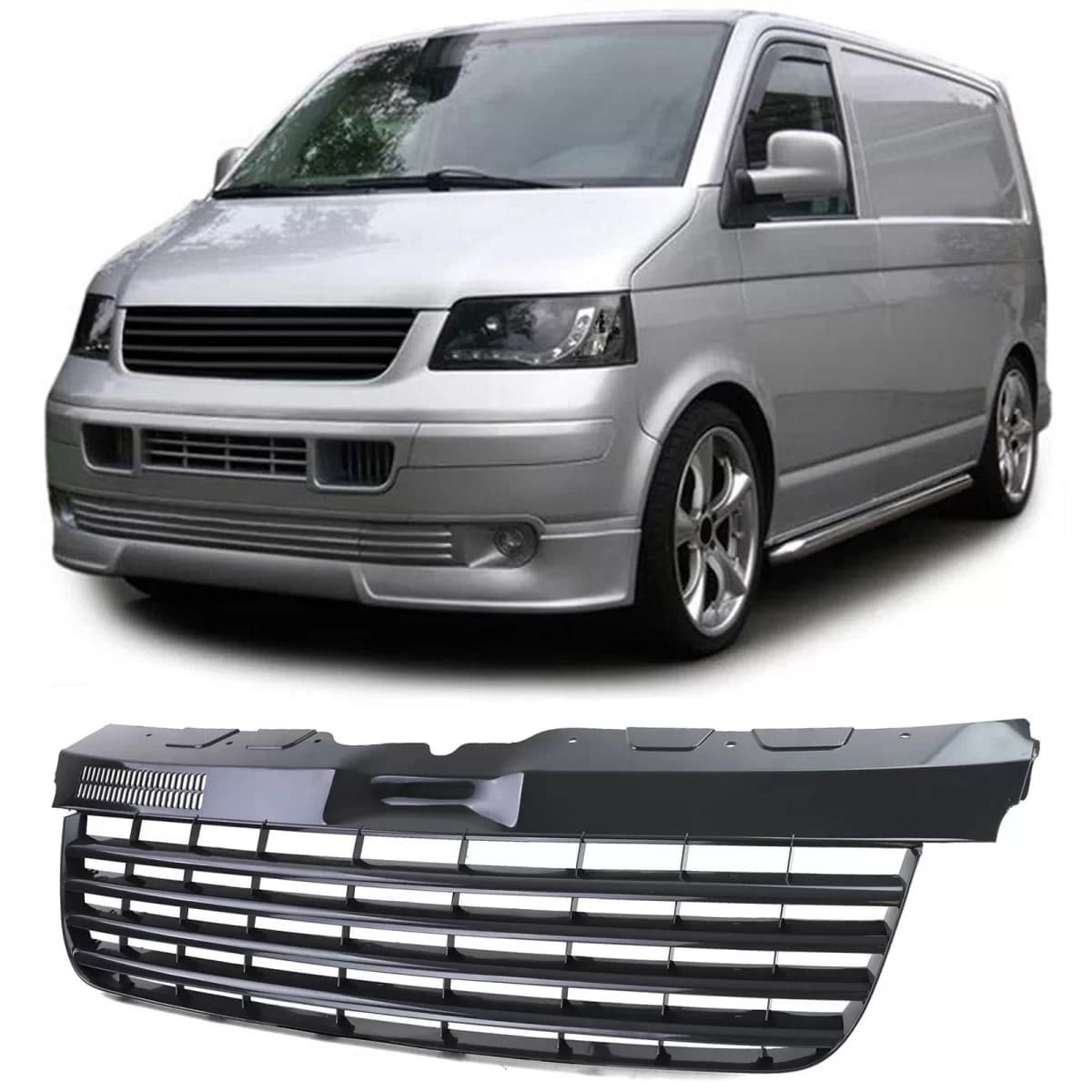 Radiator grille without emblem, gloss black, suitable for VW Bus T5 03-09 Transporter