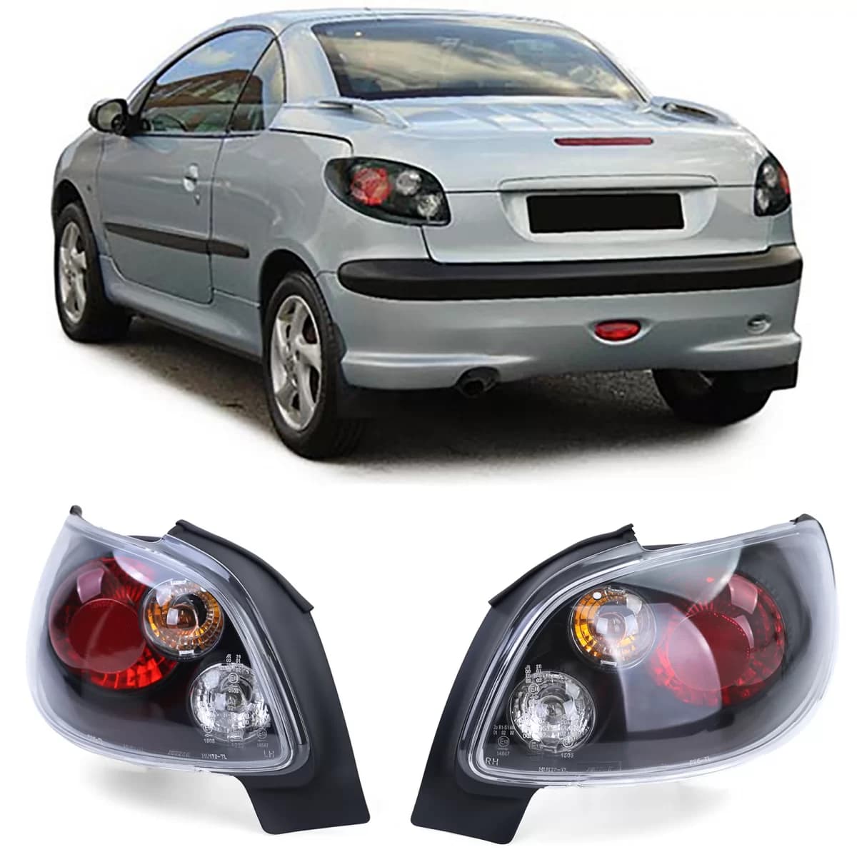 Clear glass tail lights black for Peugeot 206 CC Coupe Cabrio 00-08