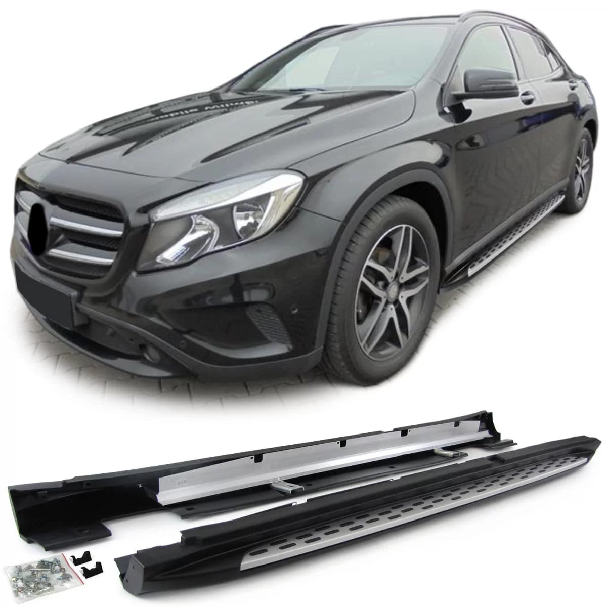 Aluminum running boards side protection OE style with ABE for Mercedes GLA X156 13-20