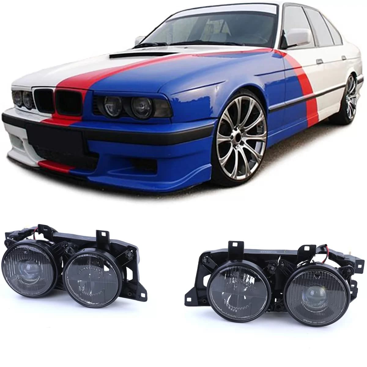 Headlight Black Smoke Set fits 5 Series BMW E34 88-95 7 Series E32 88-94
